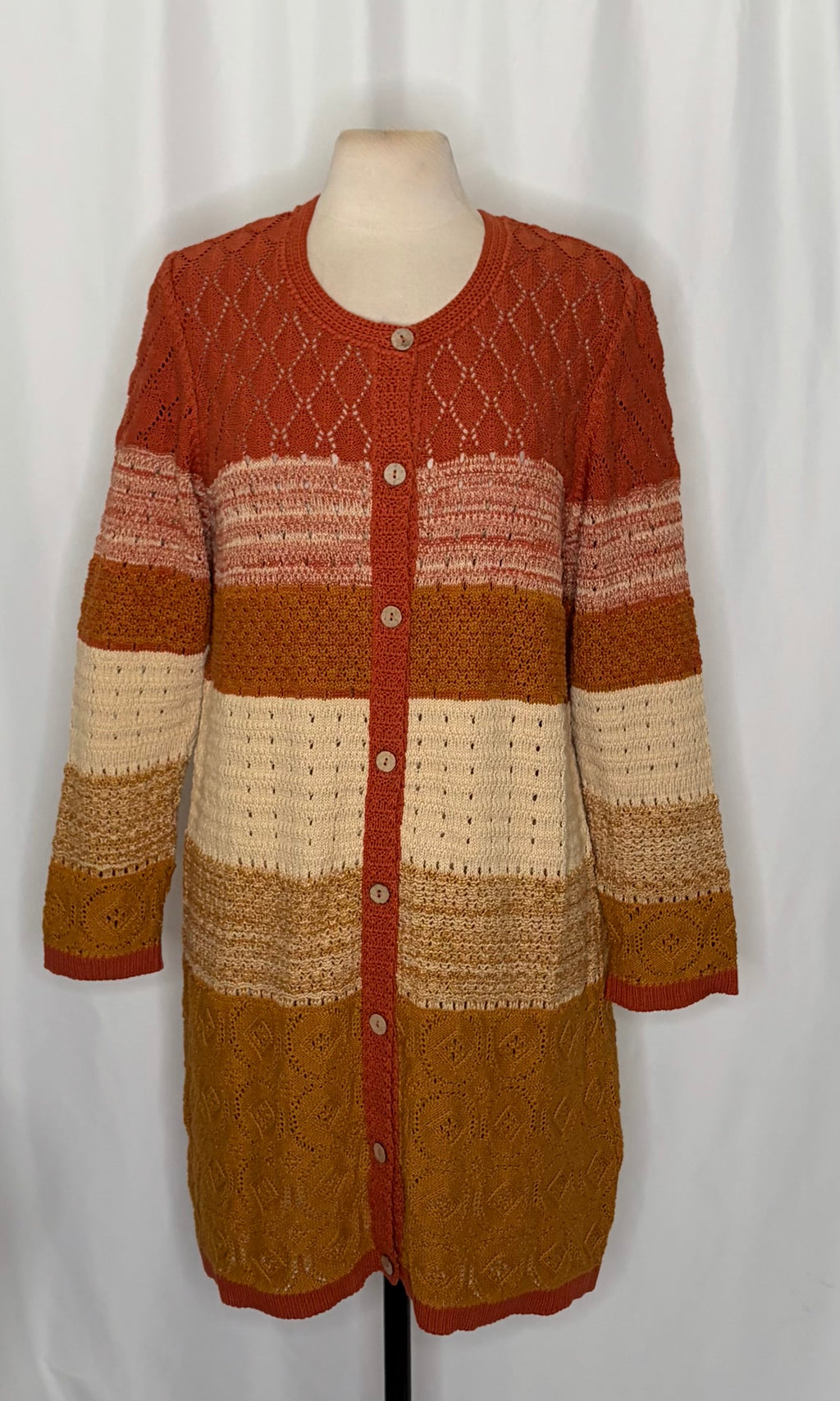 GUDRUN SJODEN Chloe Long Cardigan Sweater Ombre Buttons Henna 24 Knitwear Medium