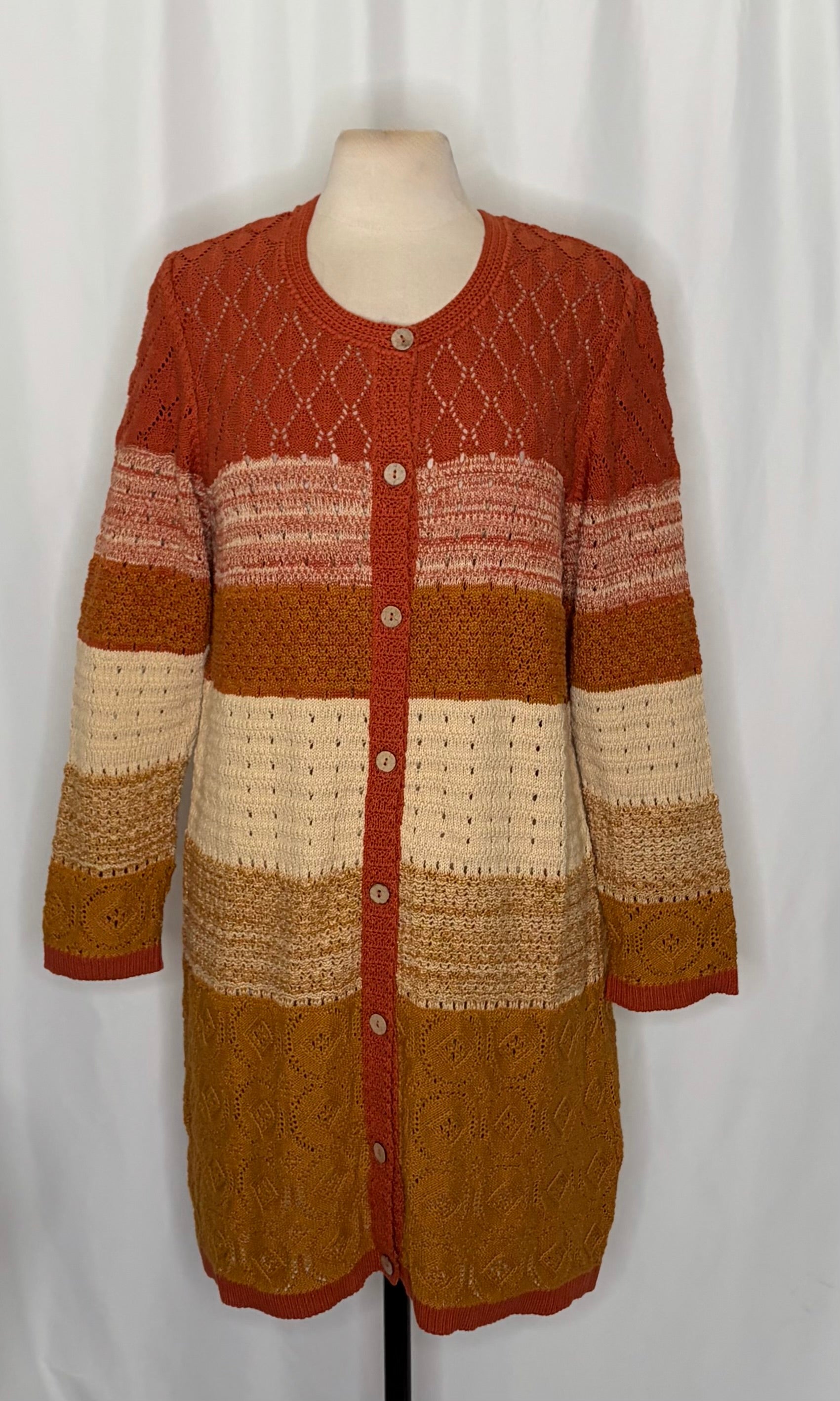 GUDRUN SJODEN Chloe Long Cardigan Sweater Ombre Buttons Henna 24 Knitwear Medium