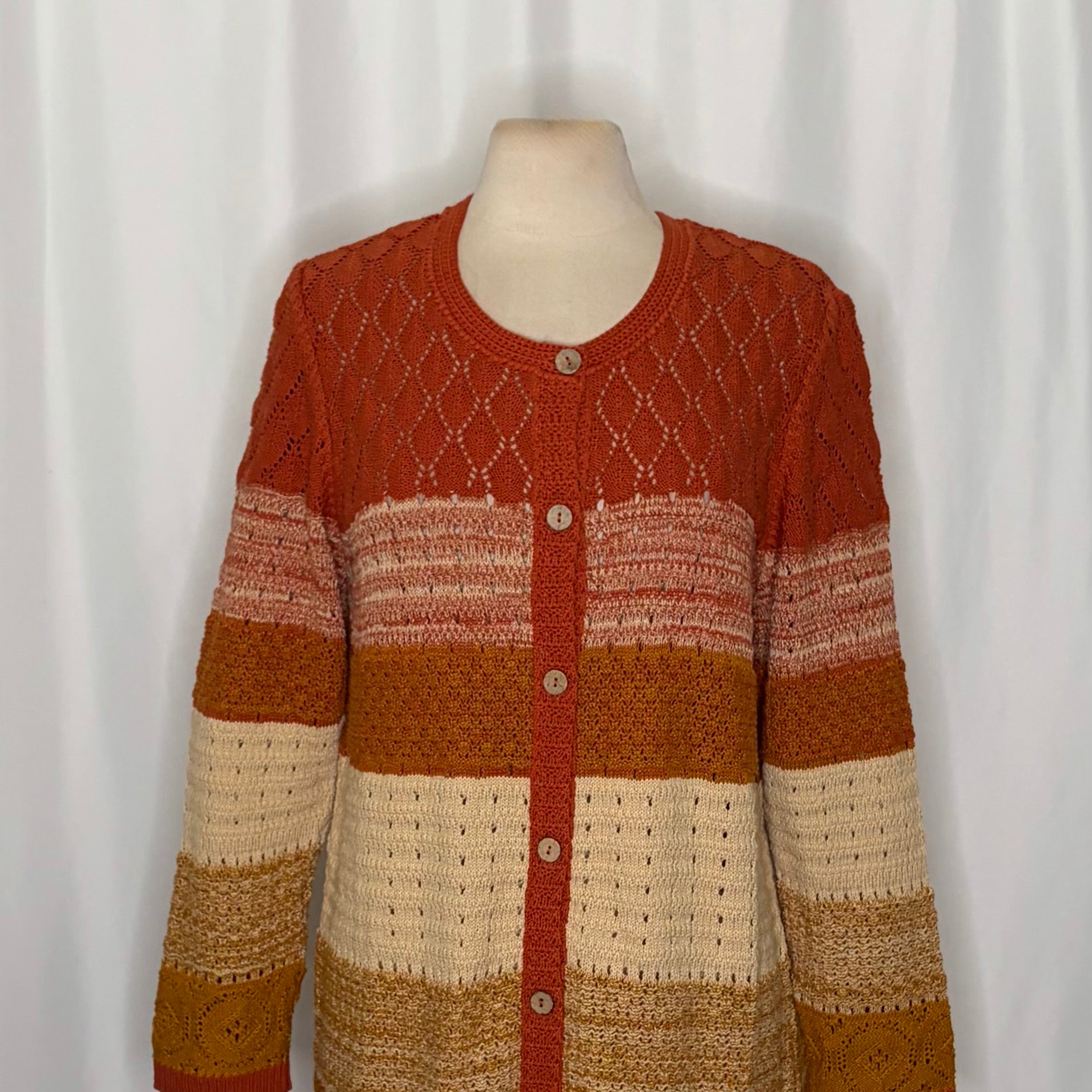 GUDRUN SJODEN Chloe Long Cardigan Sweater Ombre Buttons Henna 24 Knitwear Medium