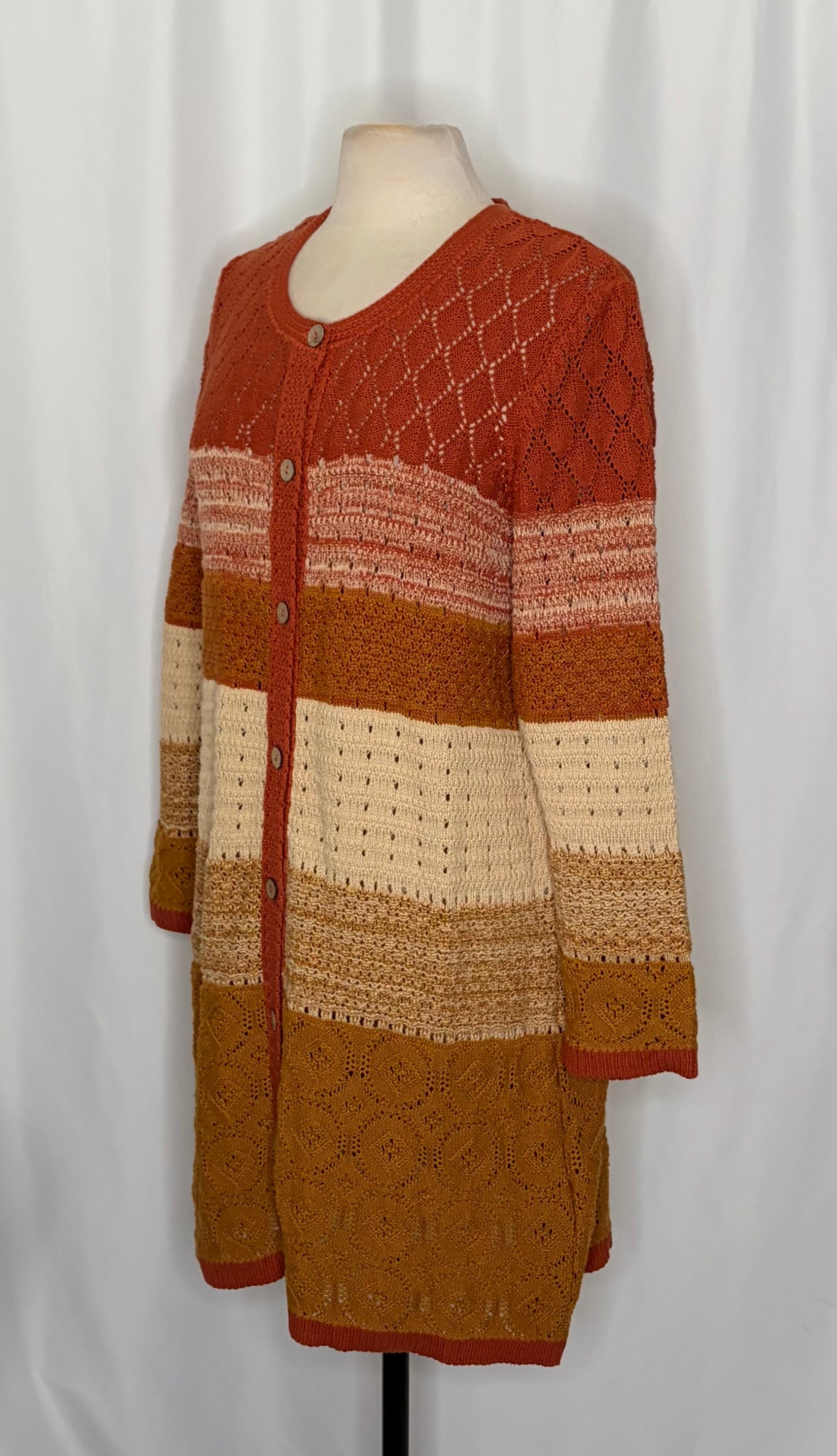 GUDRUN SJODEN Chloe Long Cardigan Sweater Ombre Buttons Henna 24 Knitwear Medium