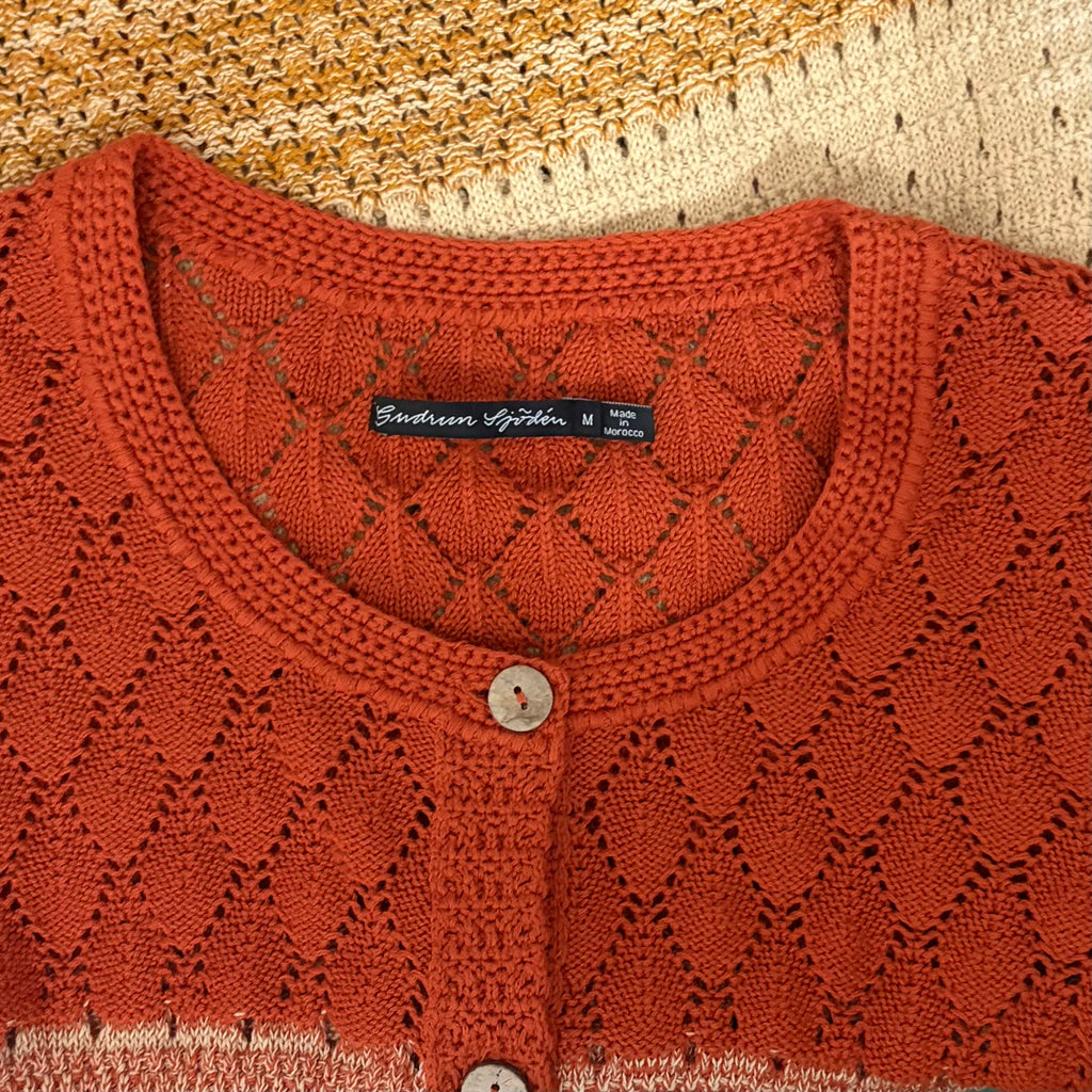 GUDRUN SJODEN Chloe Long Cardigan Sweater Ombre Buttons Henna 24 Knitwear Medium
