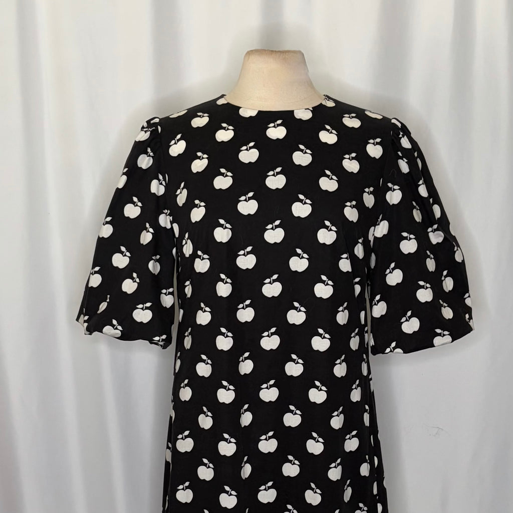 KATE SPADE New York Apple Toss Taxi Dress Puff Sleeve Lined Black White Size 8