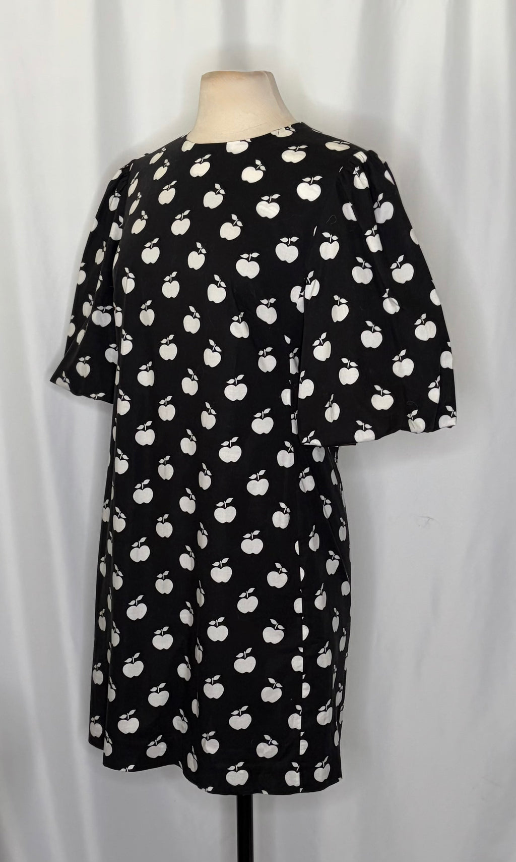 KATE SPADE New York Apple Toss Taxi Dress Puff Sleeve Lined Black White Size 8