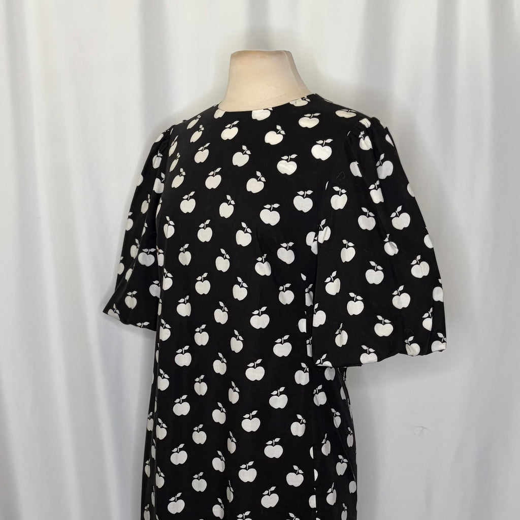 KATE SPADE New York Apple Toss Taxi Dress Puff Sleeve Lined Black White Size 8