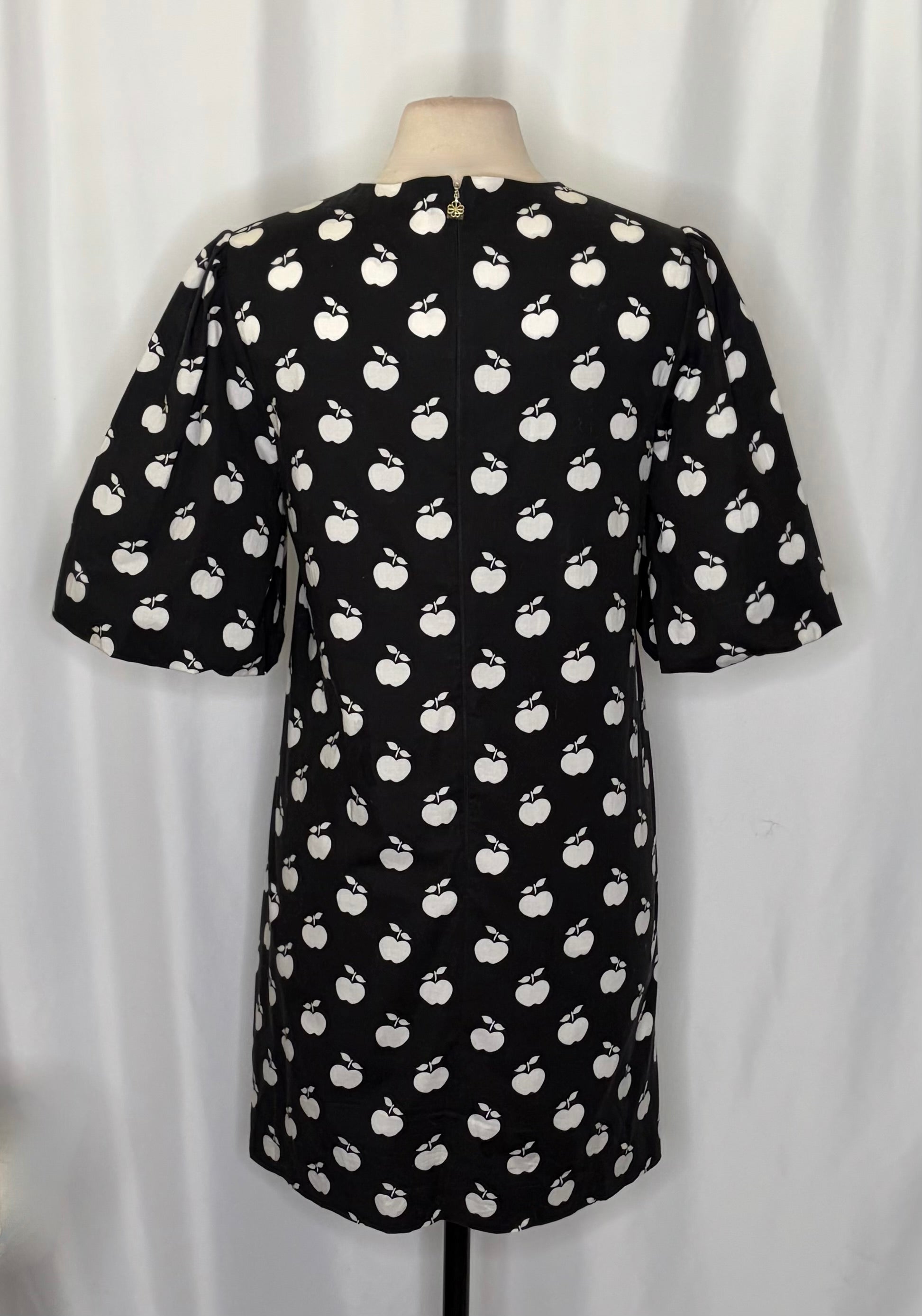 KATE SPADE New York Apple Toss Taxi Dress Puff Sleeve Lined Black White Size 8