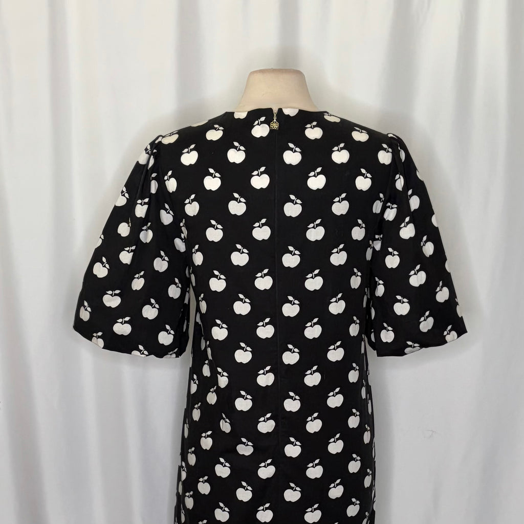 KATE SPADE New York Apple Toss Taxi Dress Puff Sleeve Lined Black White Size 8