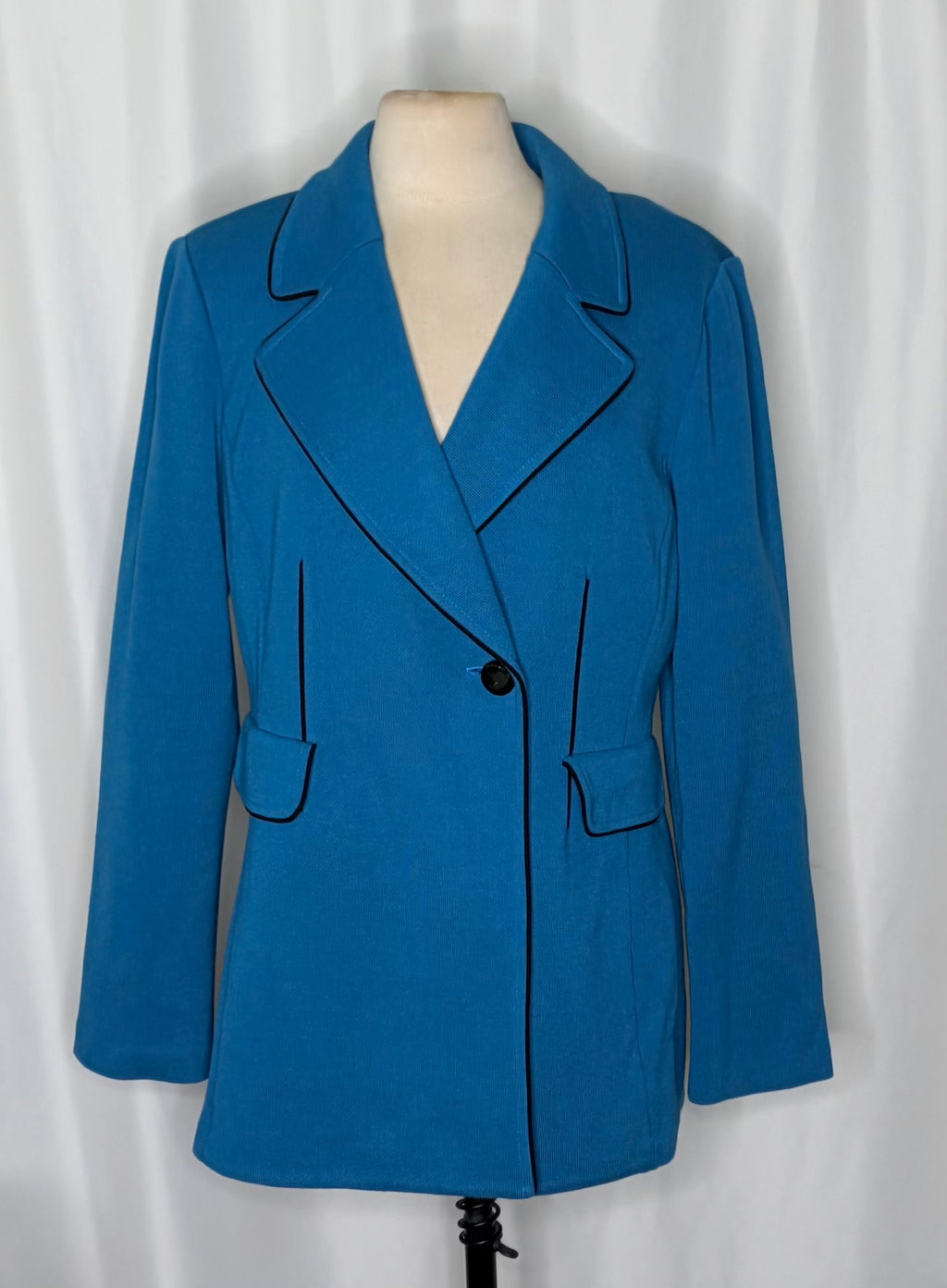 ST. JOHN Knit Blazer Jacket Blue Double Breasted Knit Knitwear Solid Size 14