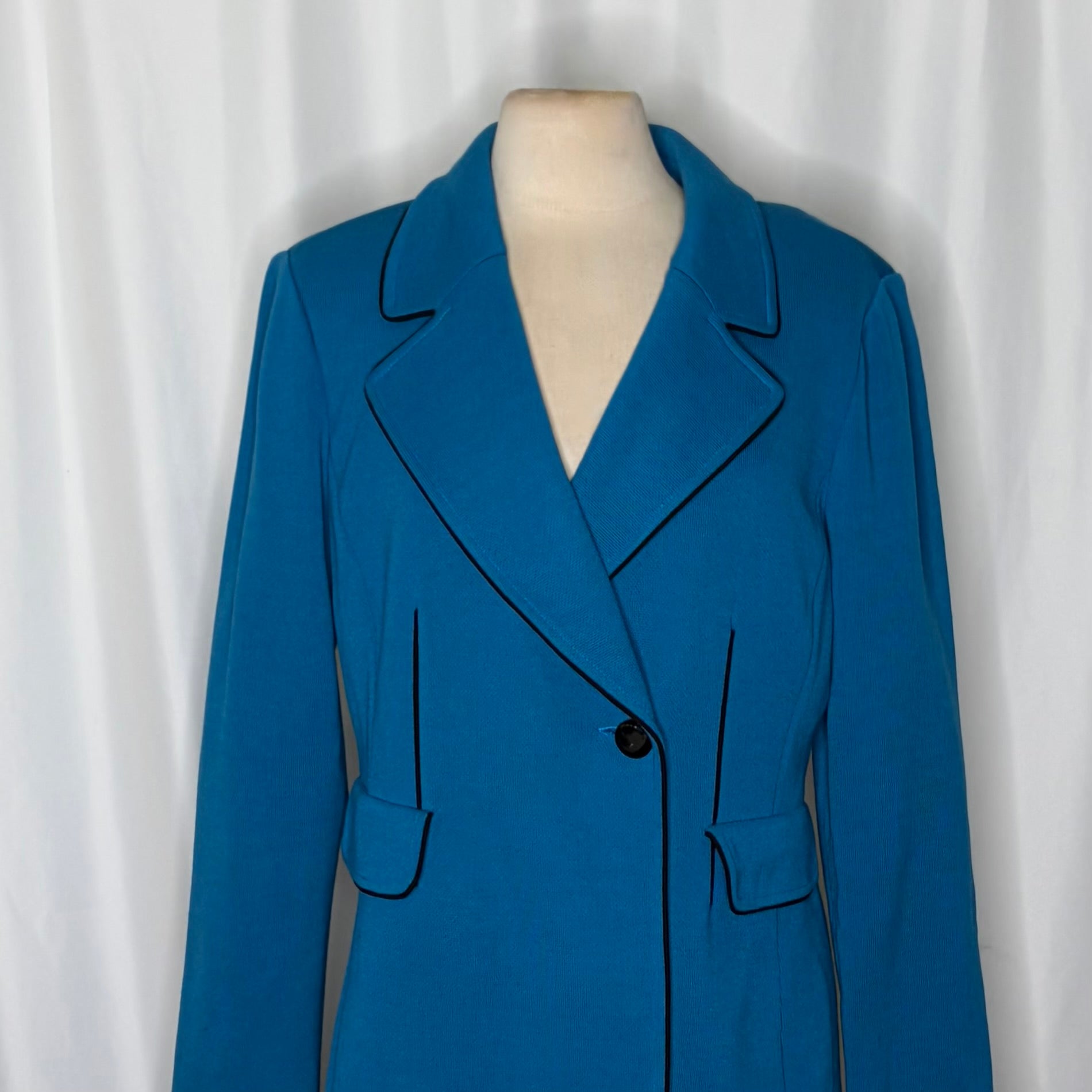 ST. JOHN Knit Blazer Jacket Blue Double Breasted Knit Knitwear Solid Size 14