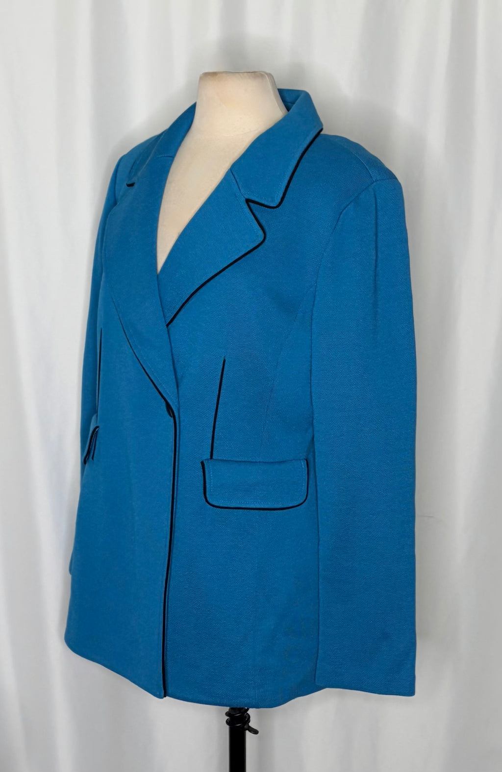 ST. JOHN Knit Blazer Jacket Blue Double Breasted Knit Knitwear Solid Size 14
