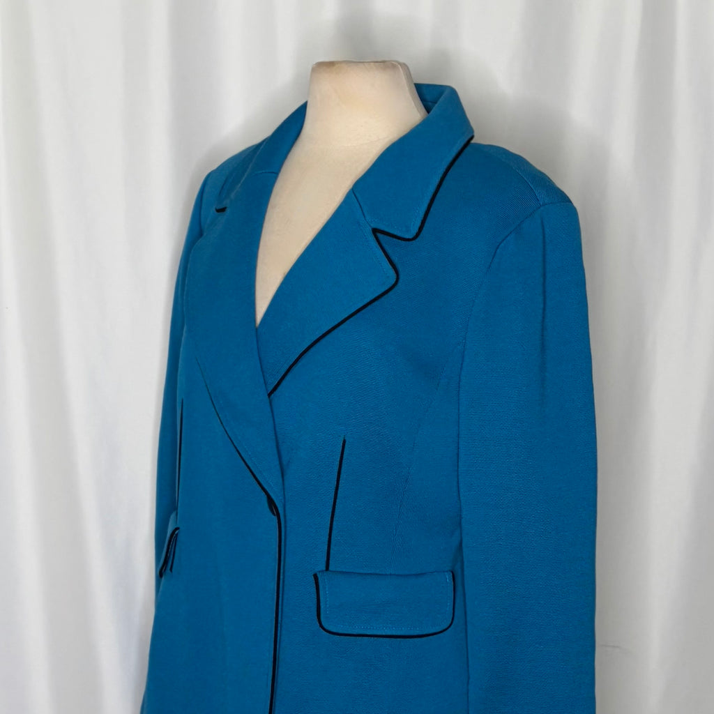 ST. JOHN Knit Blazer Jacket Blue Double Breasted Knit Knitwear Solid Size 14