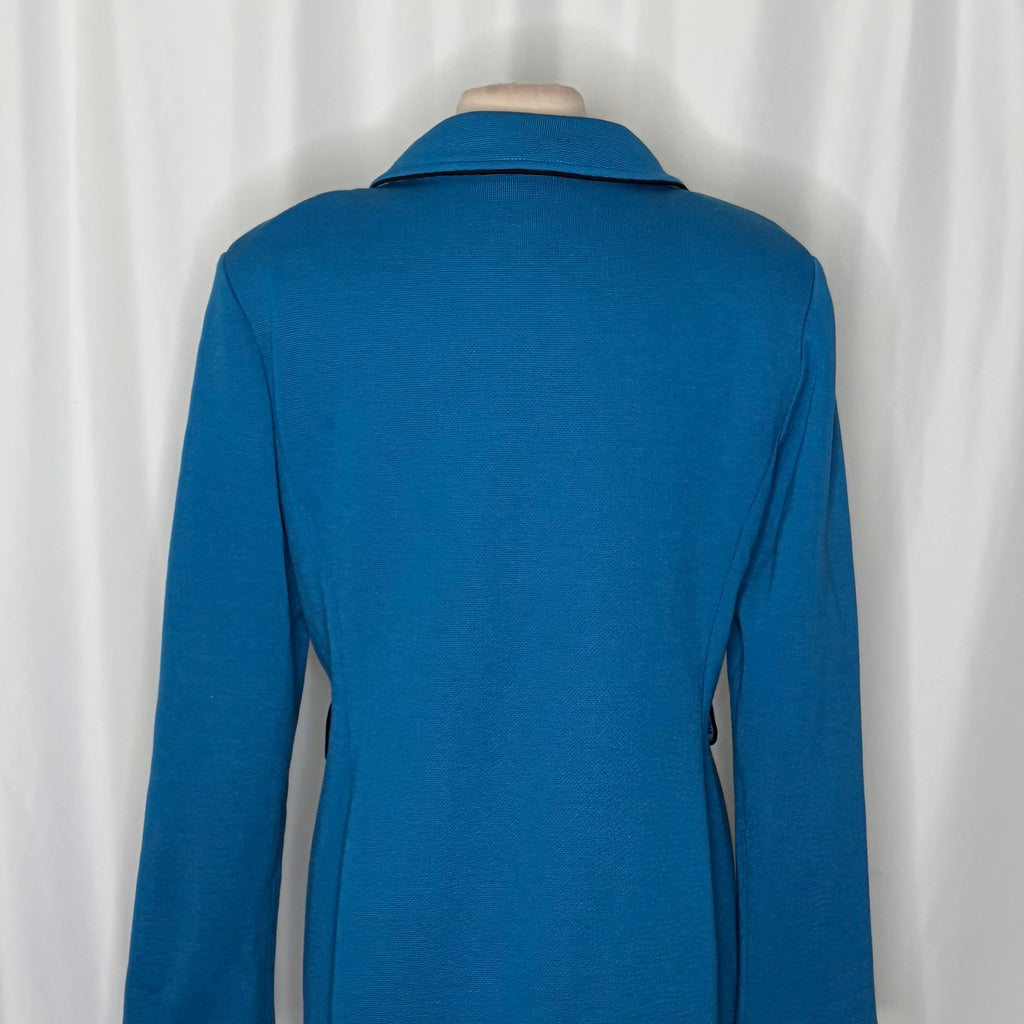 ST. JOHN Knit Blazer Jacket Blue Double Breasted Knit Knitwear Solid Size 14