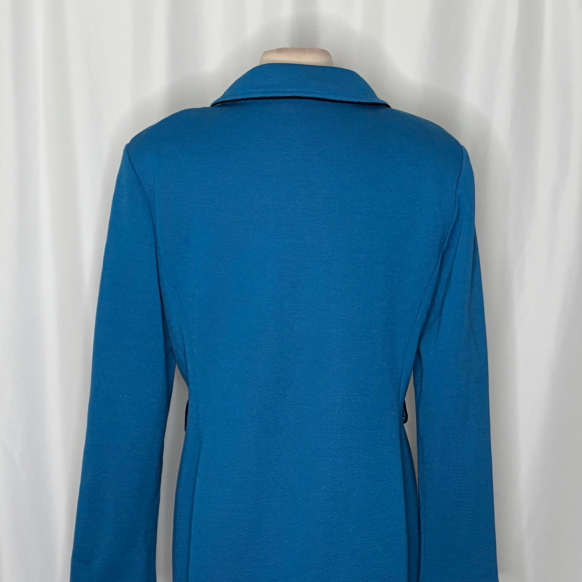 ST. JOHN Knit Blazer Jacket Blue Double Breasted Knit Knitwear Solid Size 14
