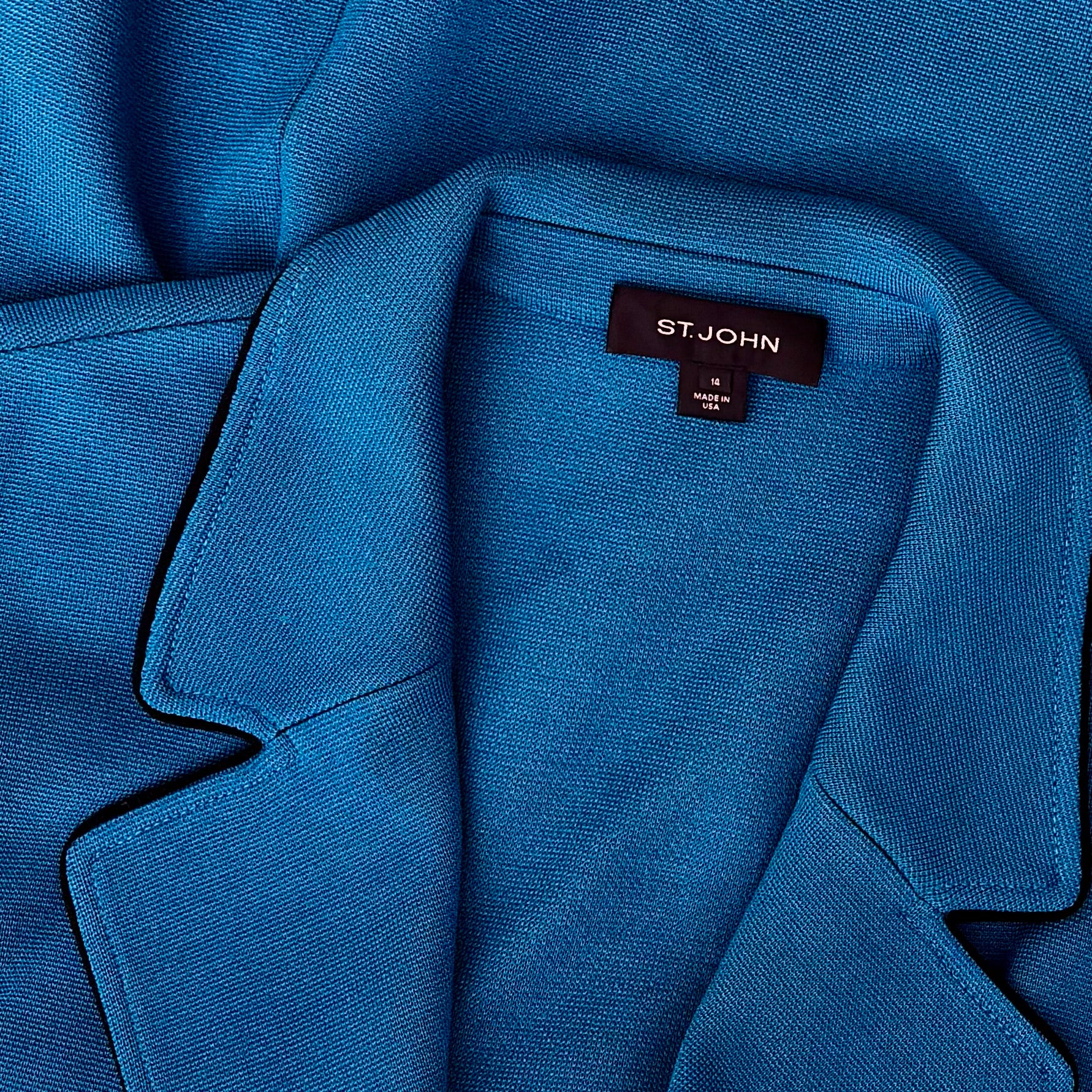 ST. JOHN Knit Blazer Jacket Blue Double Breasted Knit Knitwear Solid Size 14