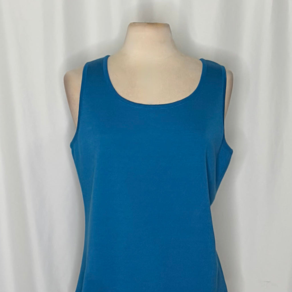 ST. JOHN Knit Shell Tank Top Solid Blue Pullover Sleeveless Knitwear Large