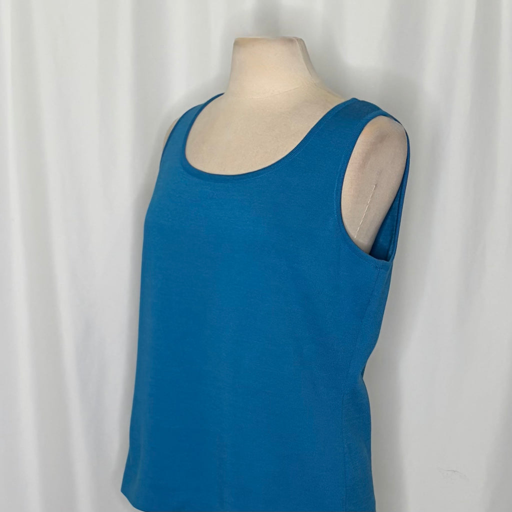 ST. JOHN Knit Shell Tank Top Solid Blue Pullover Sleeveless Knitwear Large