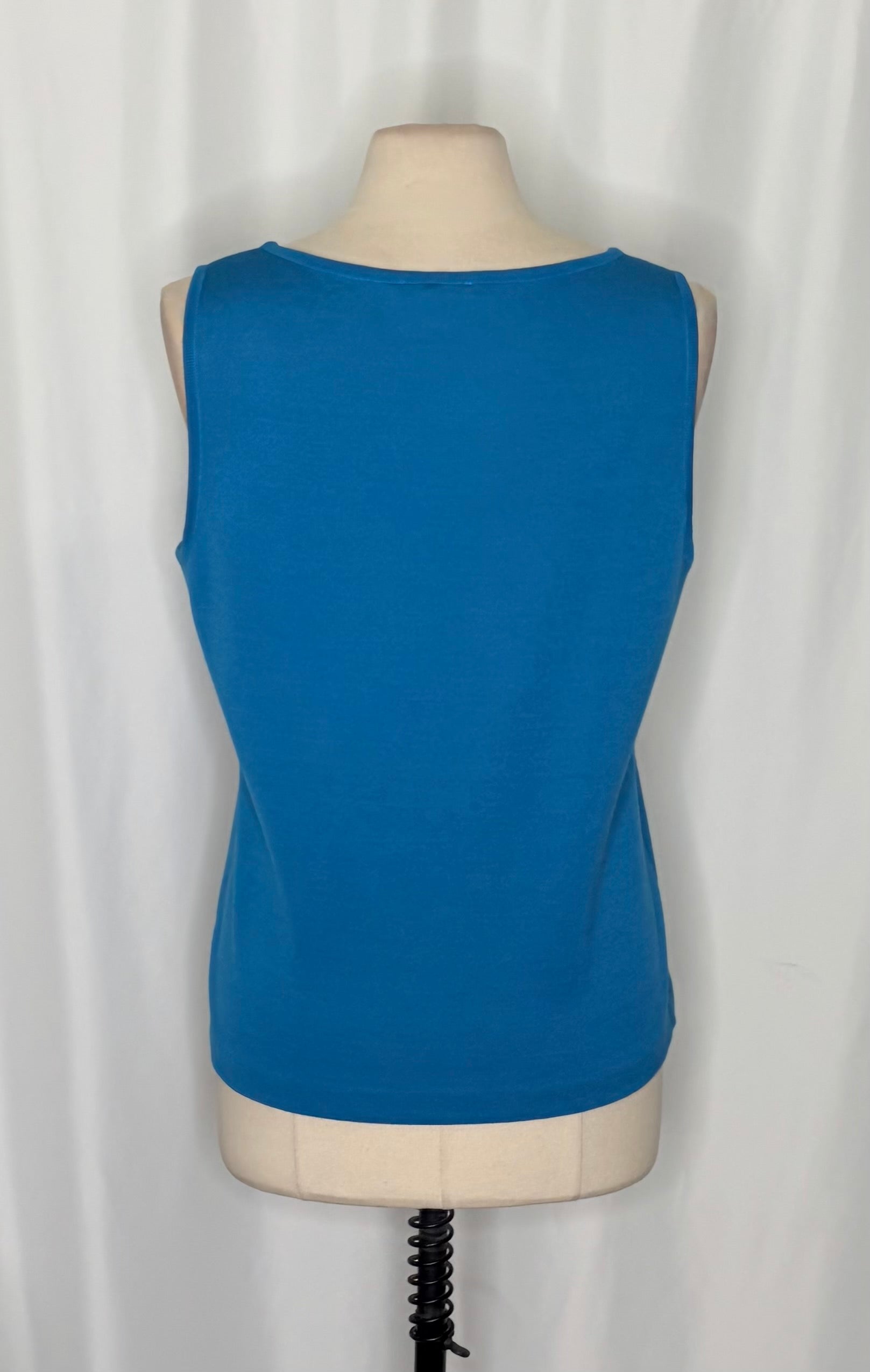 ST. JOHN Knit Shell Tank Top Solid Blue Pullover Sleeveless Knitwear Large