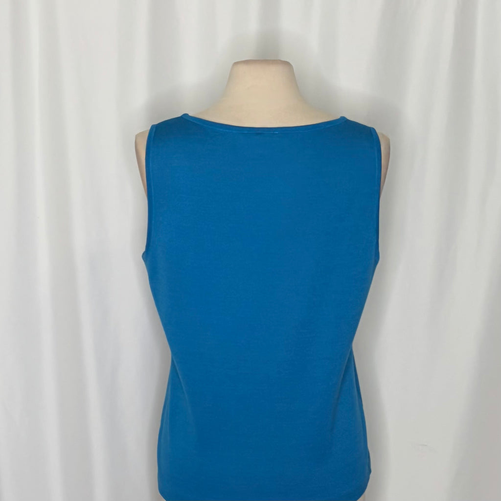 ST. JOHN Knit Shell Tank Top Solid Blue Pullover Sleeveless Knitwear Large