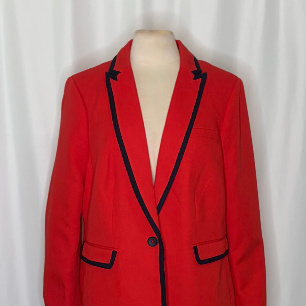 BODEN Picardy Blazer Red Tailored Jacket Polka Dot Lined Navy Blue White US 14