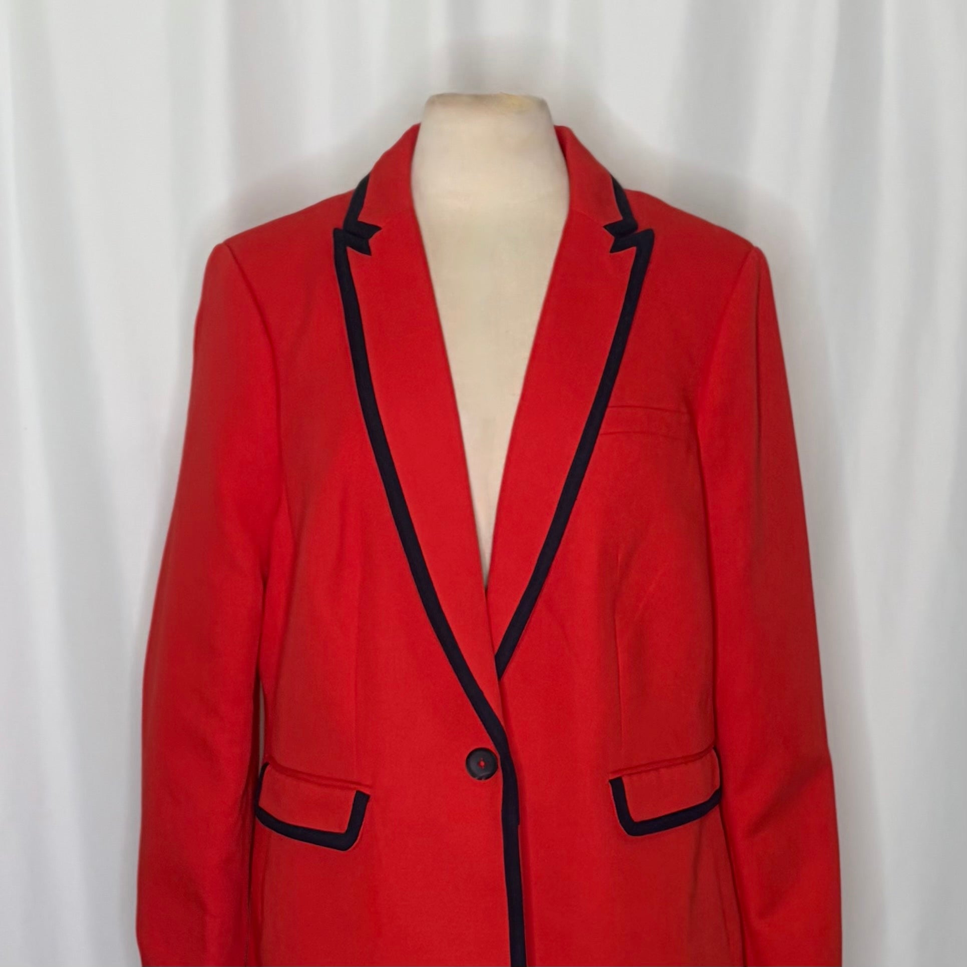 BODEN Picardy Blazer Red Tailored Jacket Polka Dot Lined Navy Blue White US 14