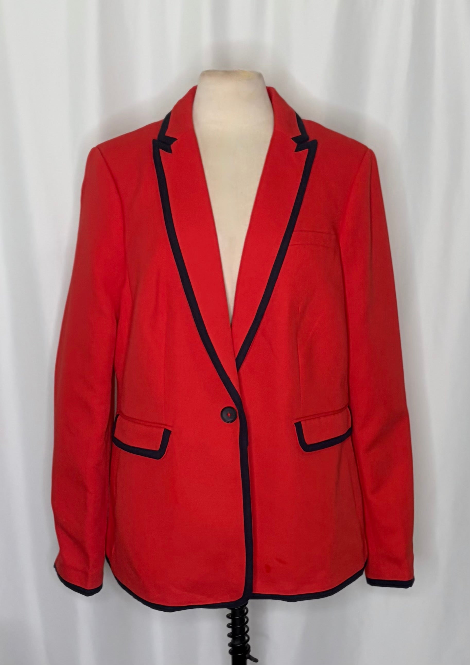 BODEN Picardy Blazer Red Tailored Jacket Polka Dot Lined Navy Blue White US 14