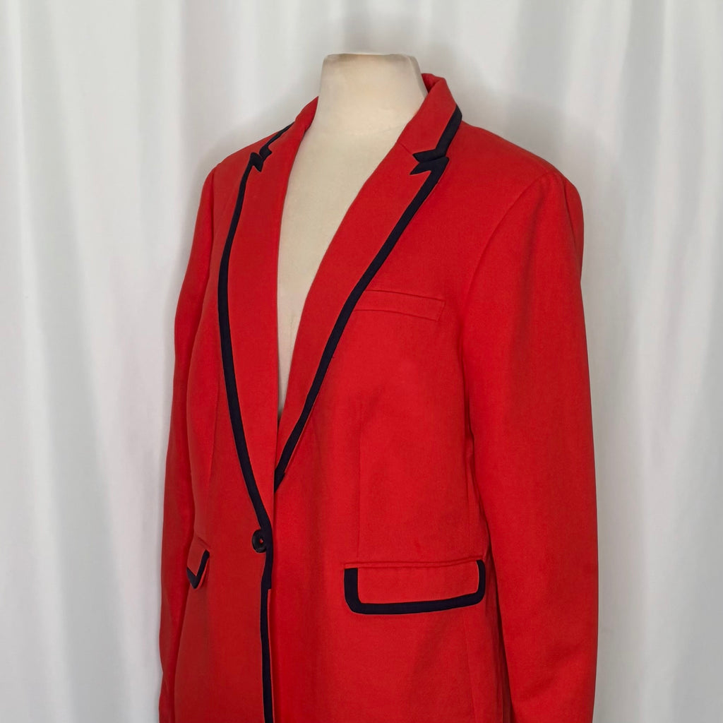 BODEN Picardy Blazer Red Tailored Jacket Polka Dot Lined Navy Blue White US 14