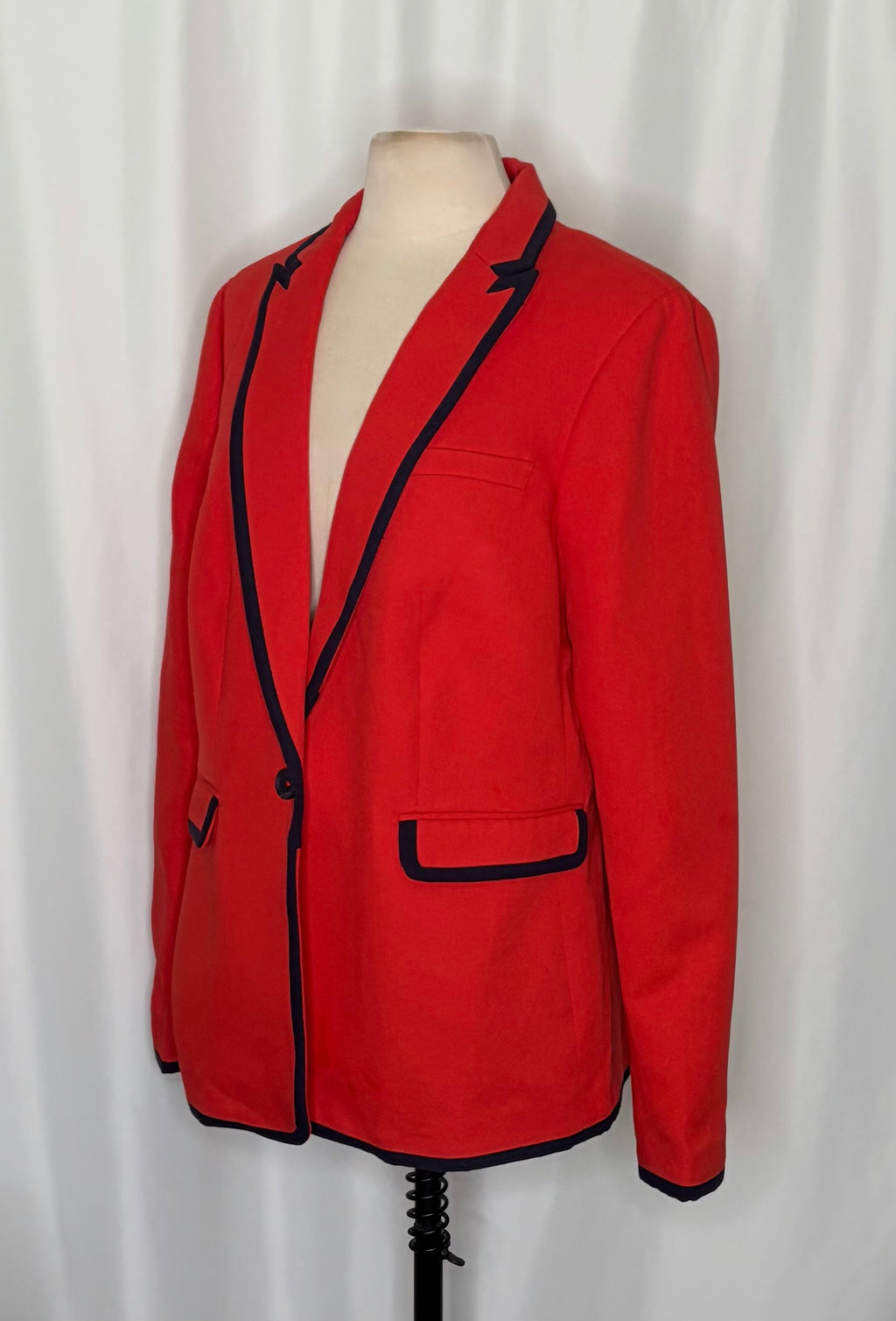 BODEN Picardy Blazer Red Tailored Jacket Polka Dot Lined Navy Blue White US 14