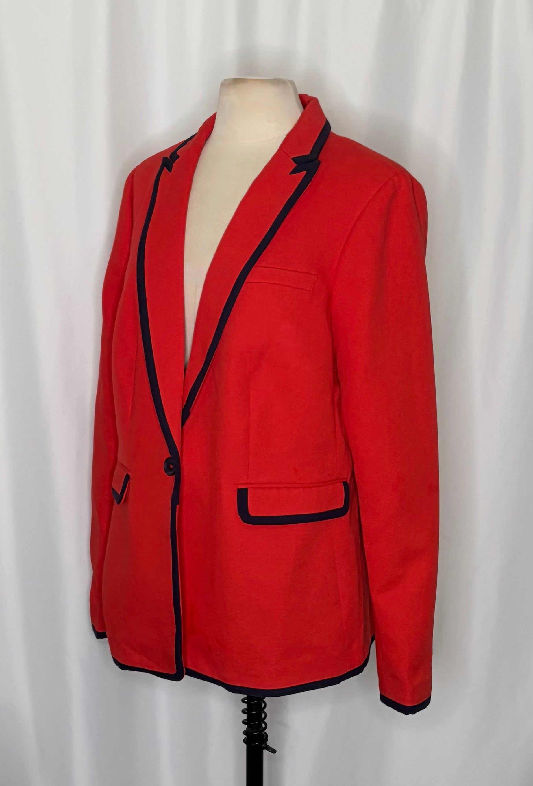 BODEN Picardy Blazer Red Tailored Jacket Polka Dot Lined Navy Blue White US 14