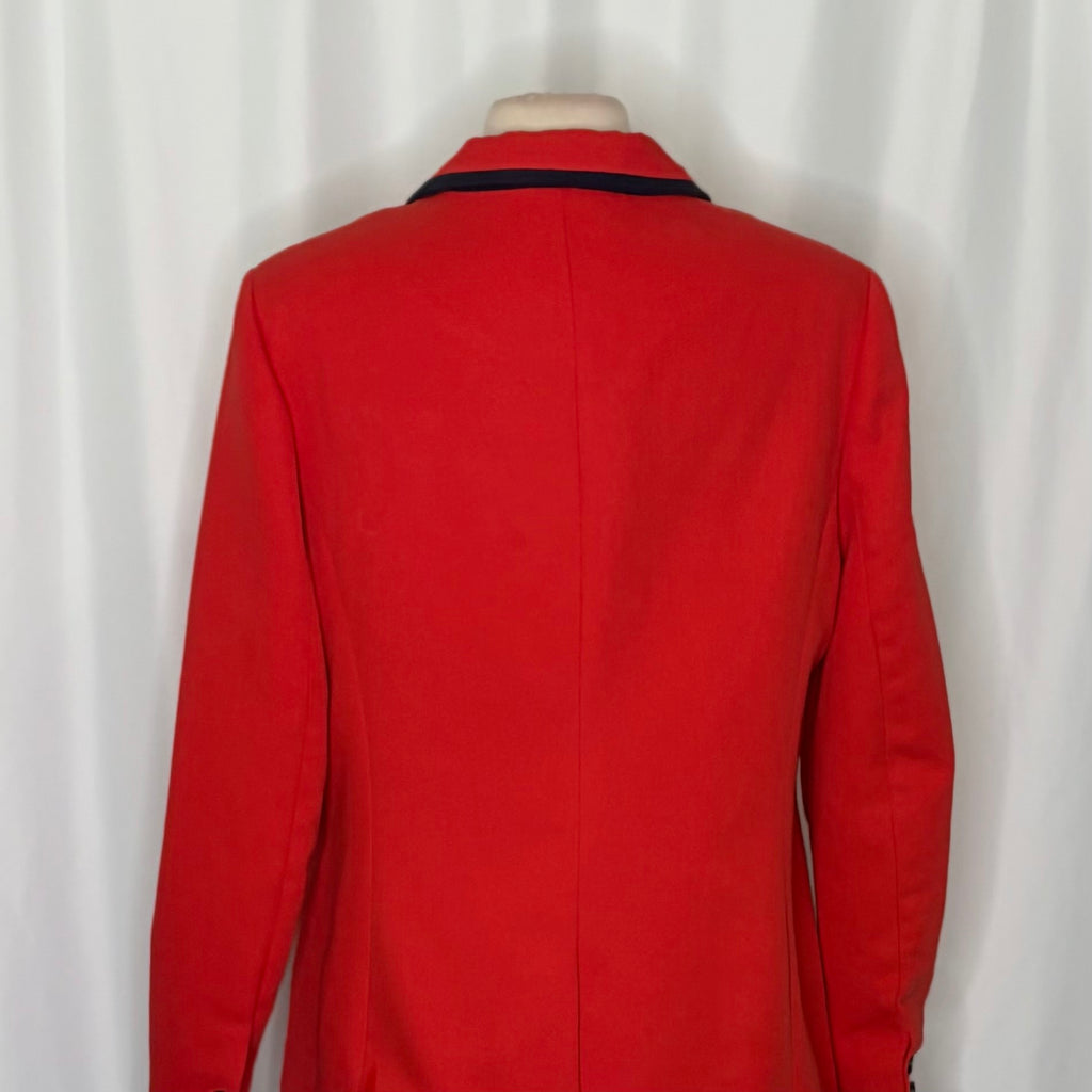 BODEN Picardy Blazer Red Tailored Jacket Polka Dot Lined Navy Blue White US 14