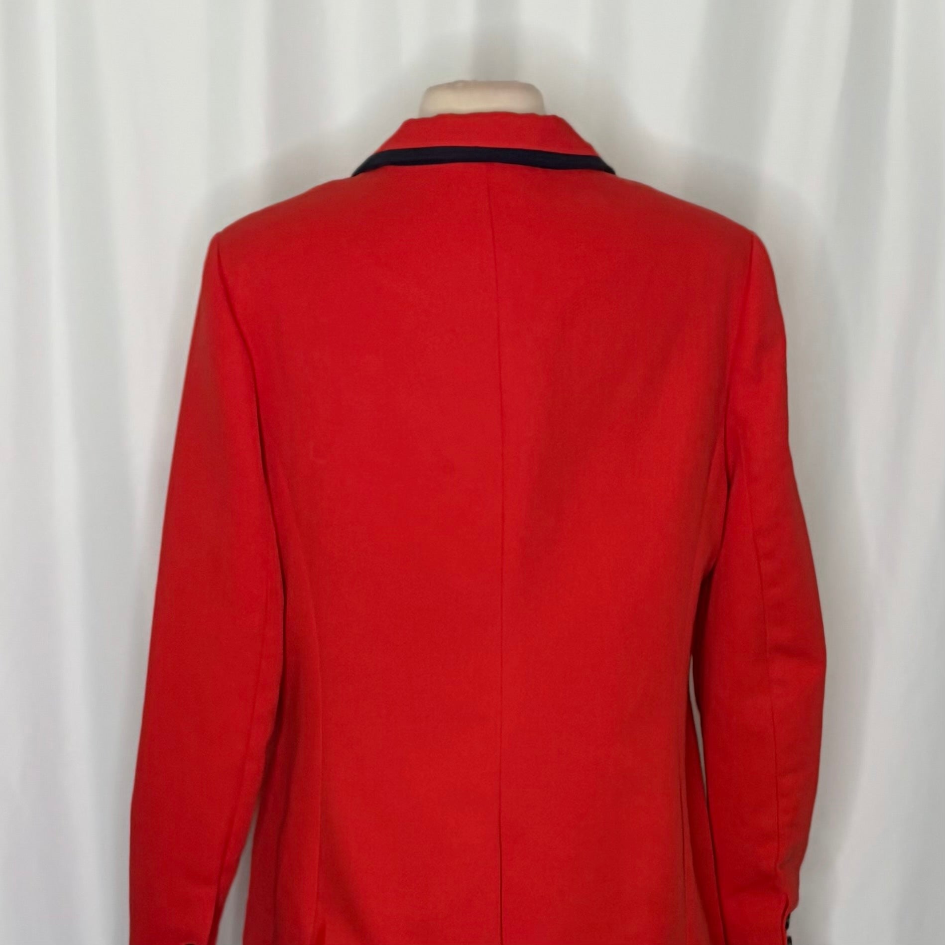 BODEN Picardy Blazer Red Tailored Jacket Polka Dot Lined Navy Blue White US 14