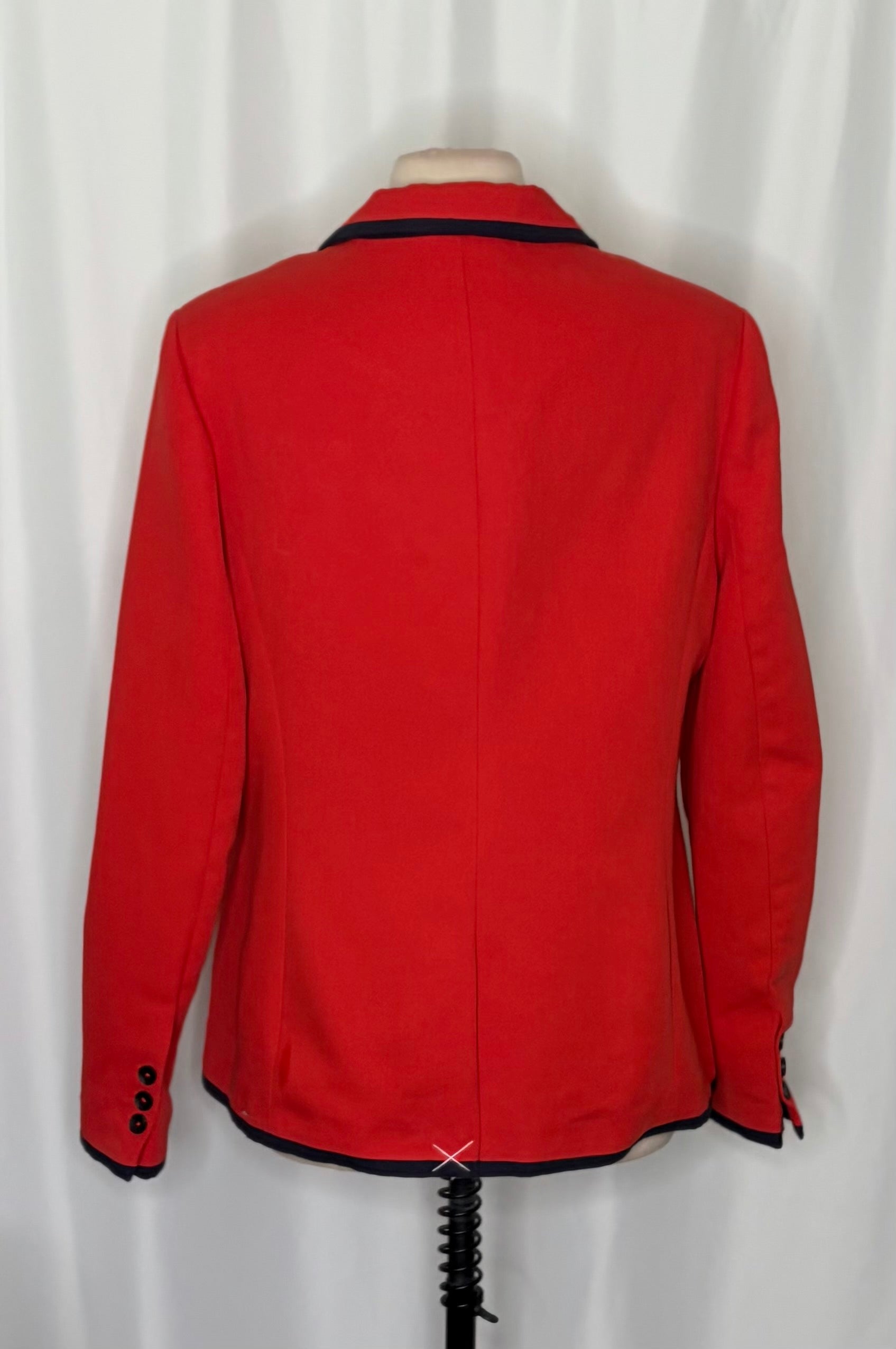 BODEN Picardy Blazer Red Tailored Jacket Polka Dot Lined Navy Blue White US 14