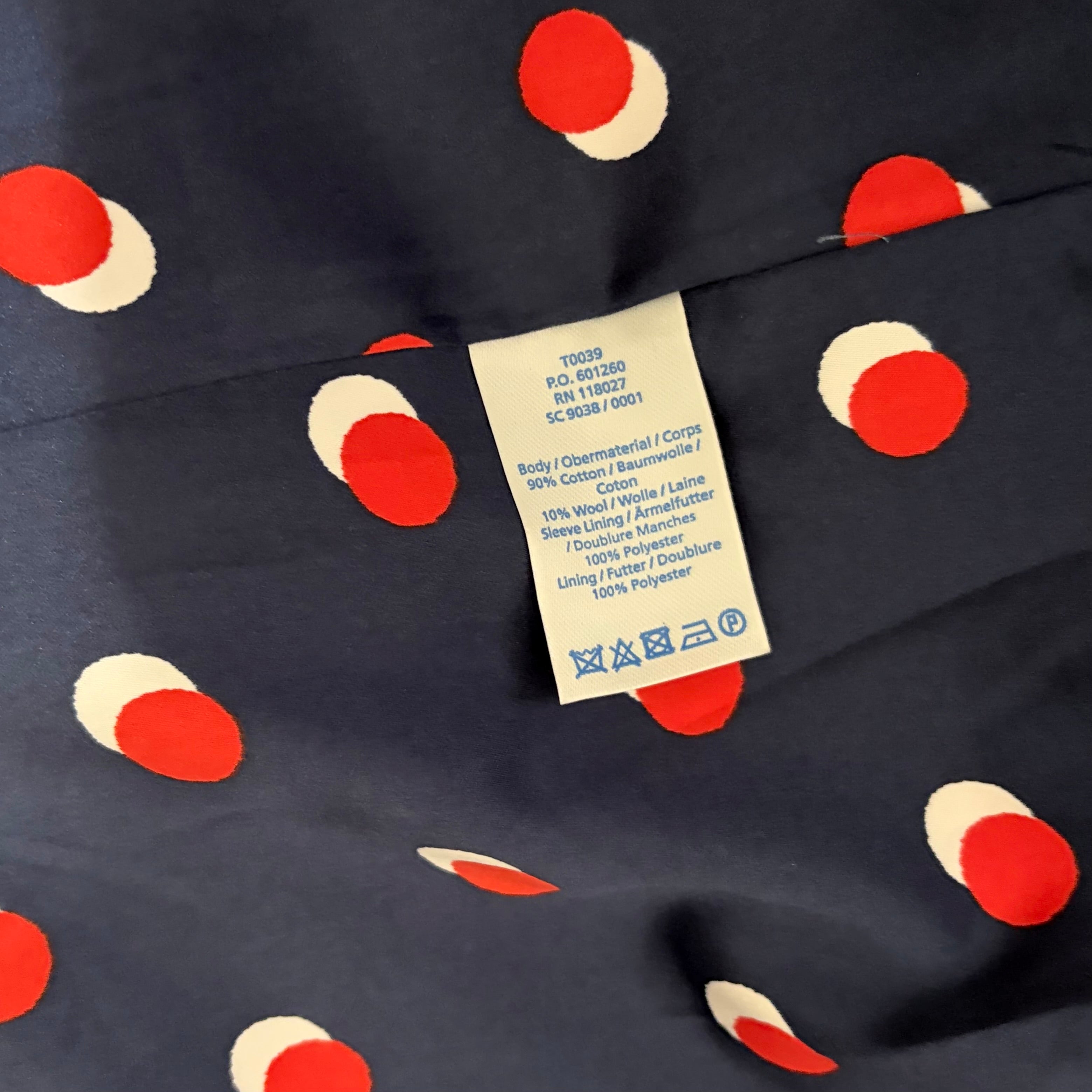 BODEN Picardy Blazer Red Tailored Jacket Polka Dot Lined Navy Blue White US 14