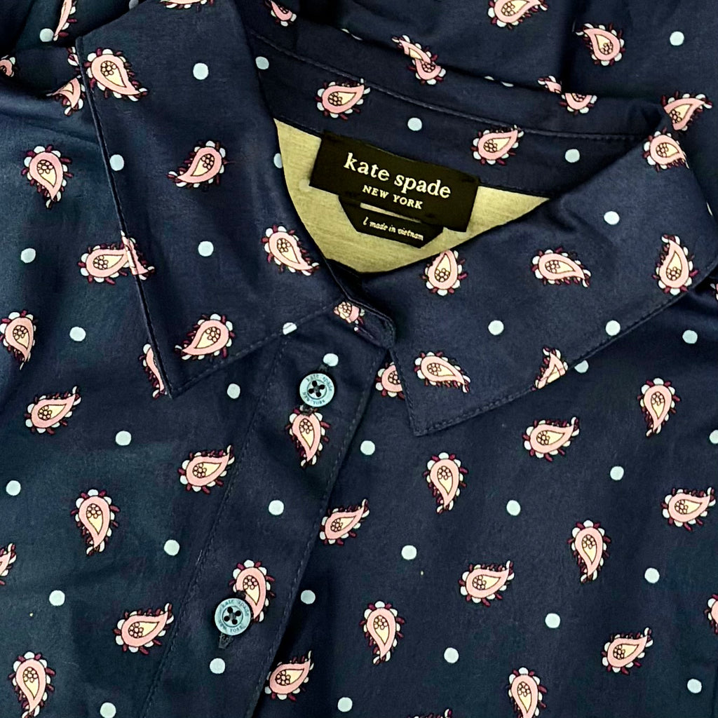 KATE SPADE New York Paisley Foulard Millie Dress Blue Purple Print Pockets Large