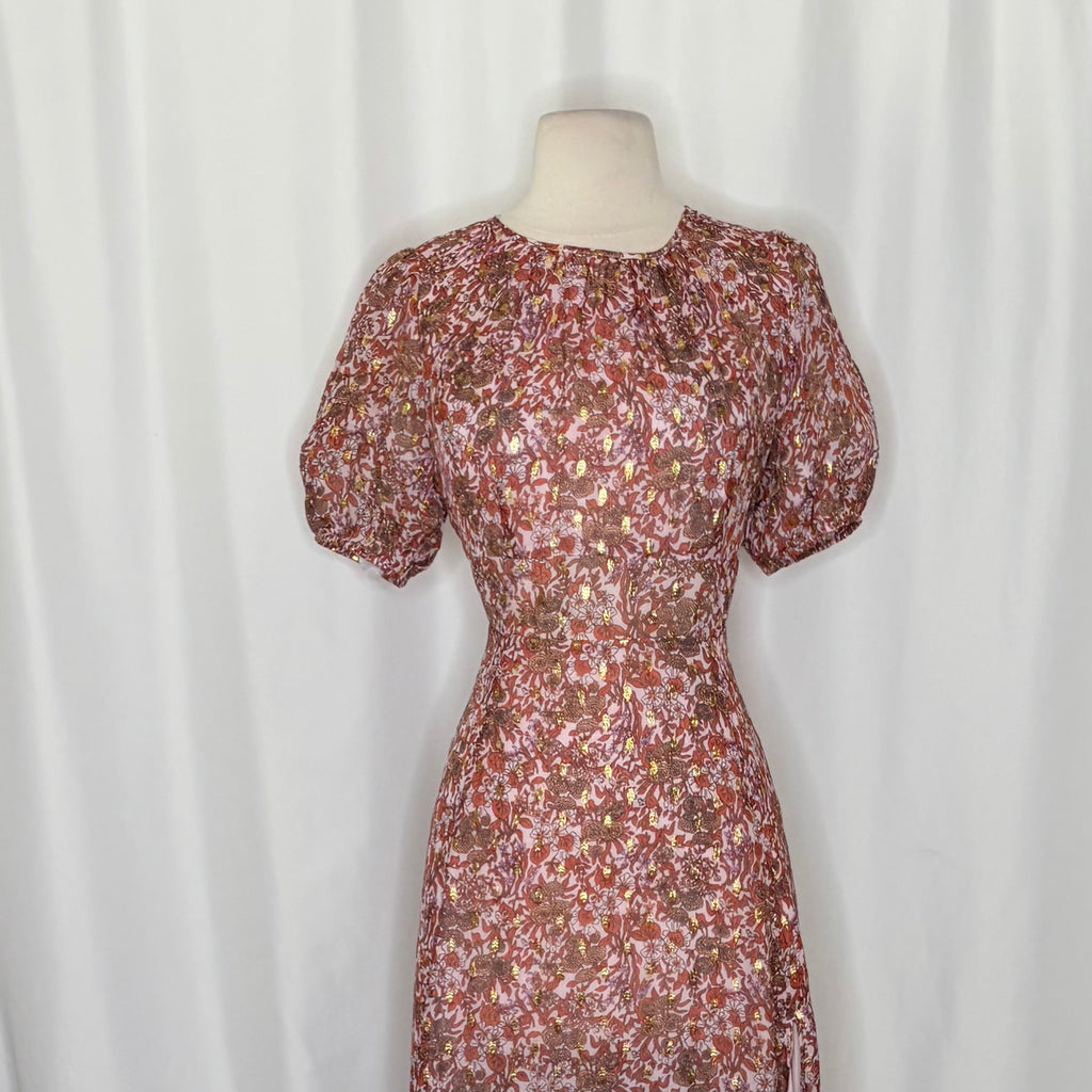 J. CREW Collection Bouquet Floral Clip-Dot Cutout Maxi Dress Metallic Size 6