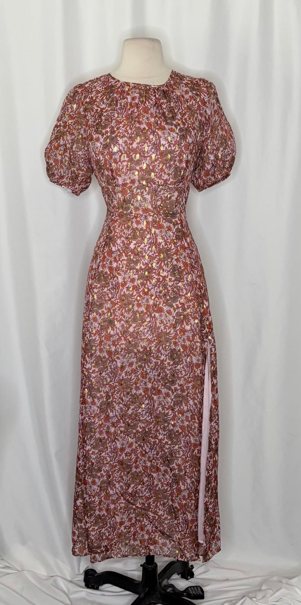 J. CREW Collection Bouquet Floral Clip-Dot Cutout Maxi Dress Metallic Size 6