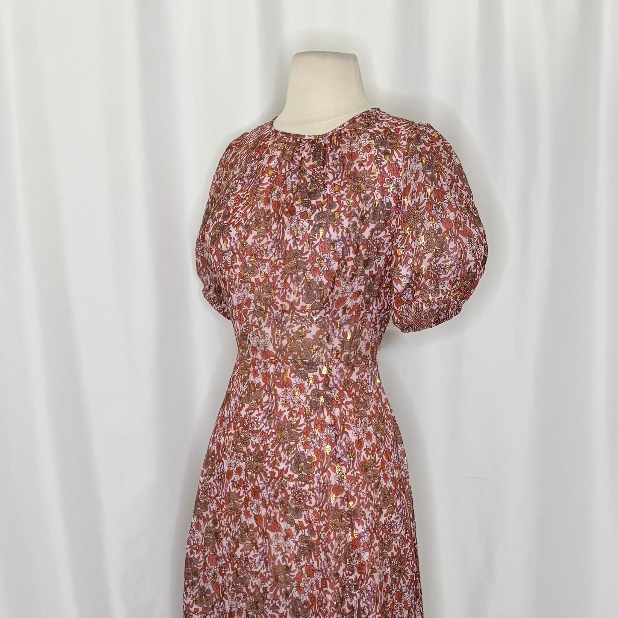 J. CREW Collection Bouquet Floral Clip-Dot Cutout Maxi Dress Metallic Size 6