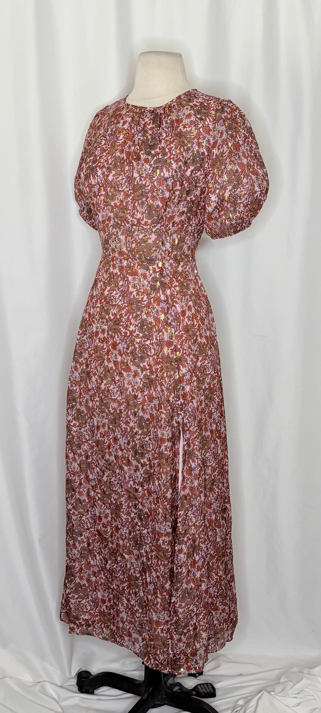 J. CREW Collection Bouquet Floral Clip-Dot Cutout Maxi Dress Metallic Size 6
