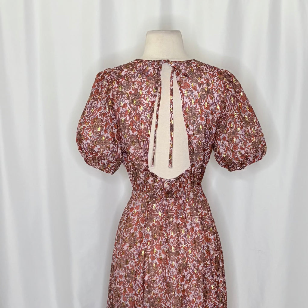 J. CREW Collection Bouquet Floral Clip-Dot Cutout Maxi Dress Metallic Size 6