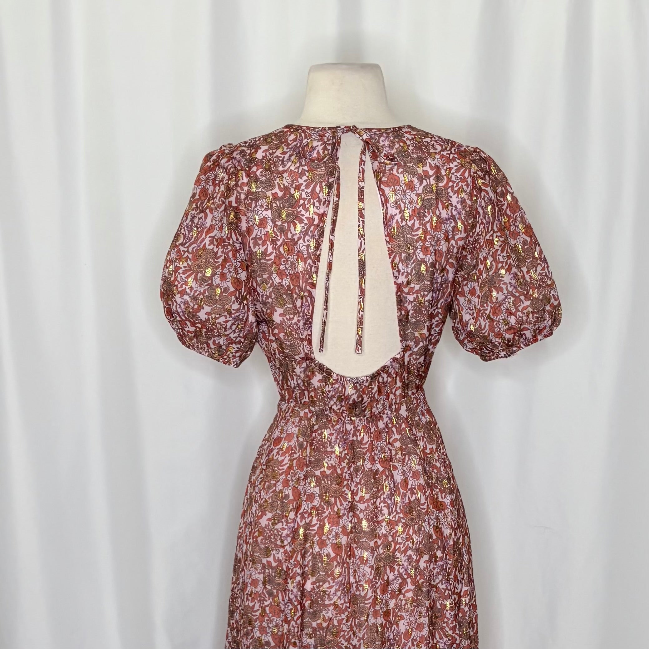 J. CREW Collection Bouquet Floral Clip-Dot Cutout Maxi Dress Metallic Size 6
