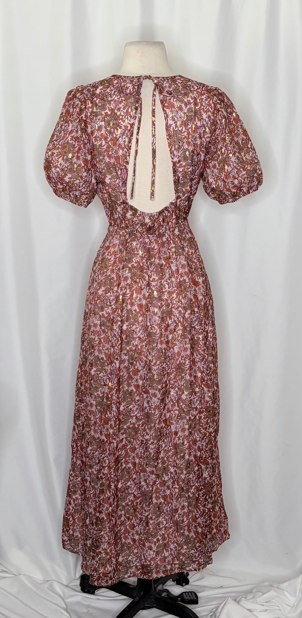 J. CREW Collection Bouquet Floral Clip-Dot Cutout Maxi Dress Metallic Size 6