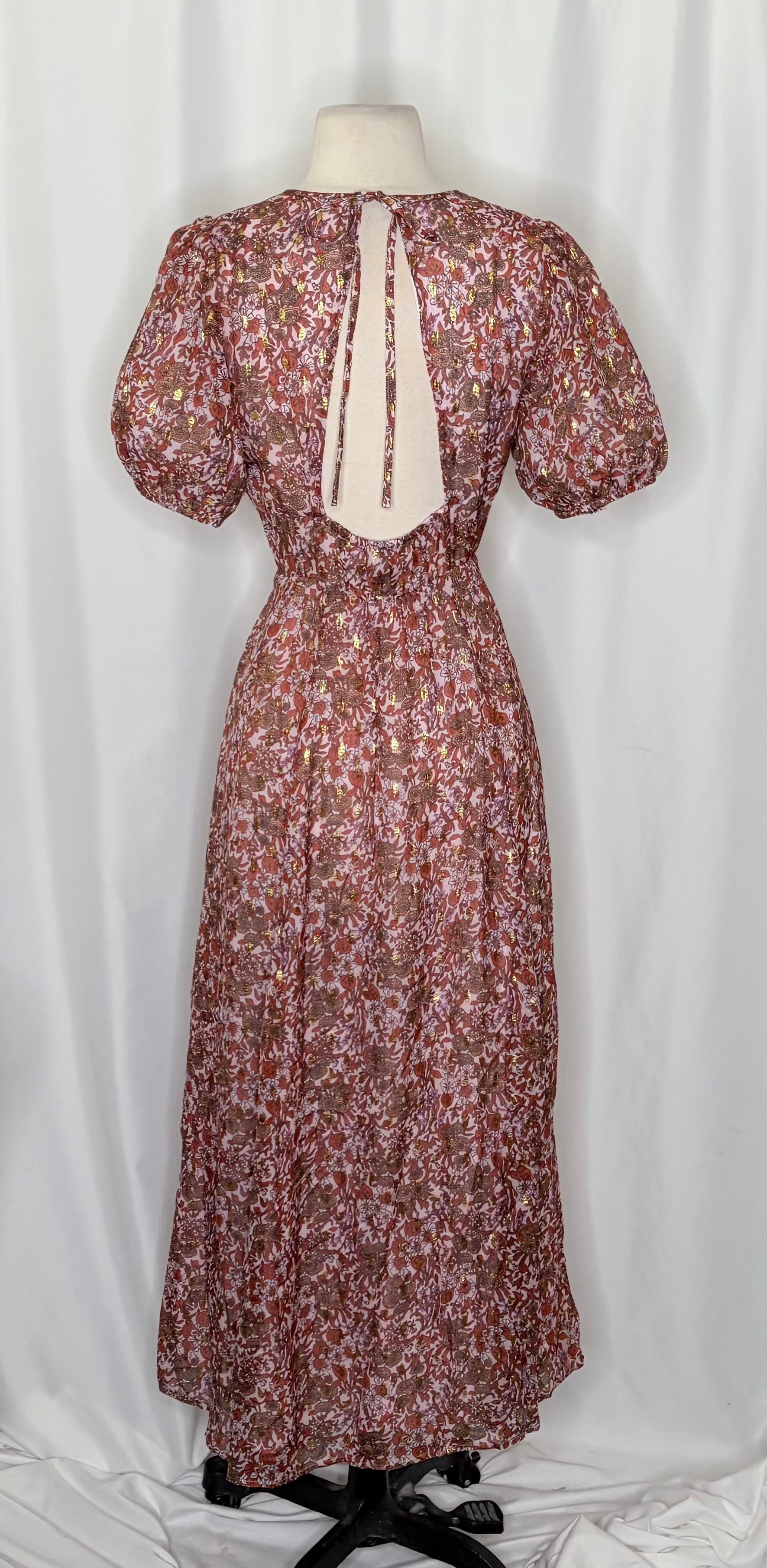 J. CREW Collection Bouquet Floral Clip-Dot Cutout Maxi Dress Metallic Size 6
