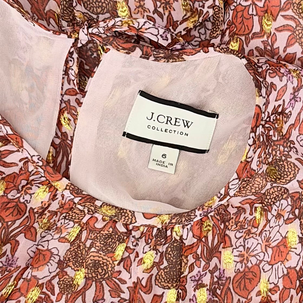 J. CREW Collection Bouquet Floral Clip-Dot Cutout Maxi Dress Metallic Size 6
