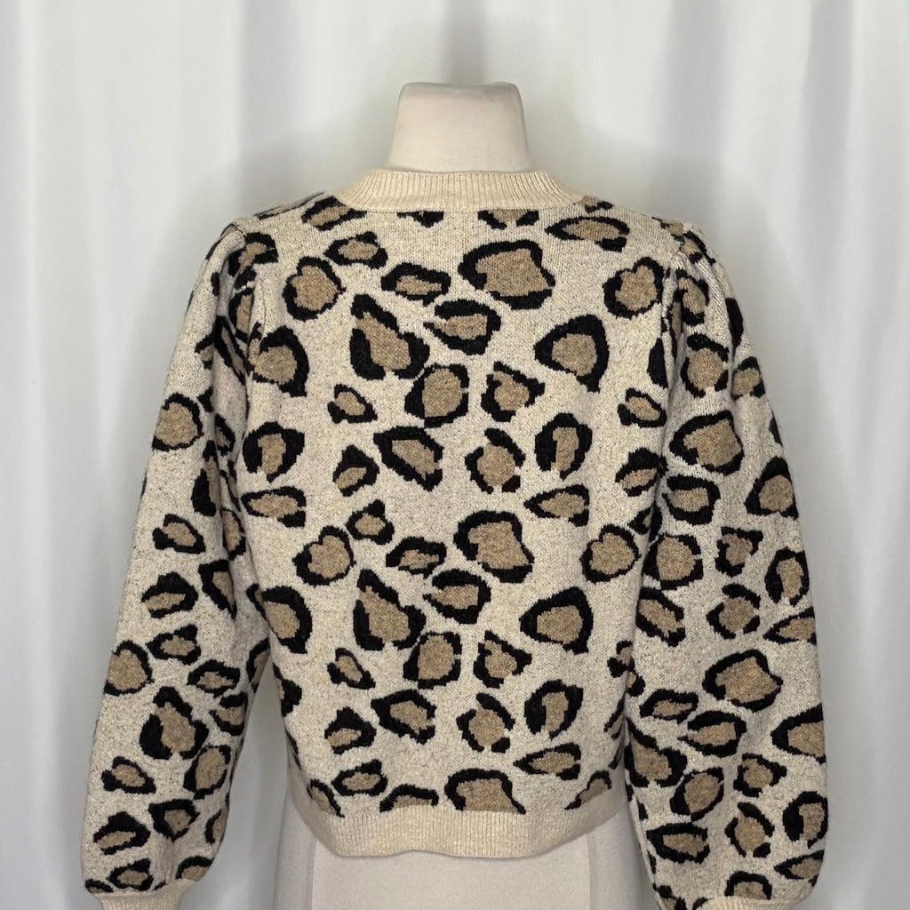 SUMMUM Leopard Print Cropped Wool Blend Cardigan Sweater Animal Knitwear Medium