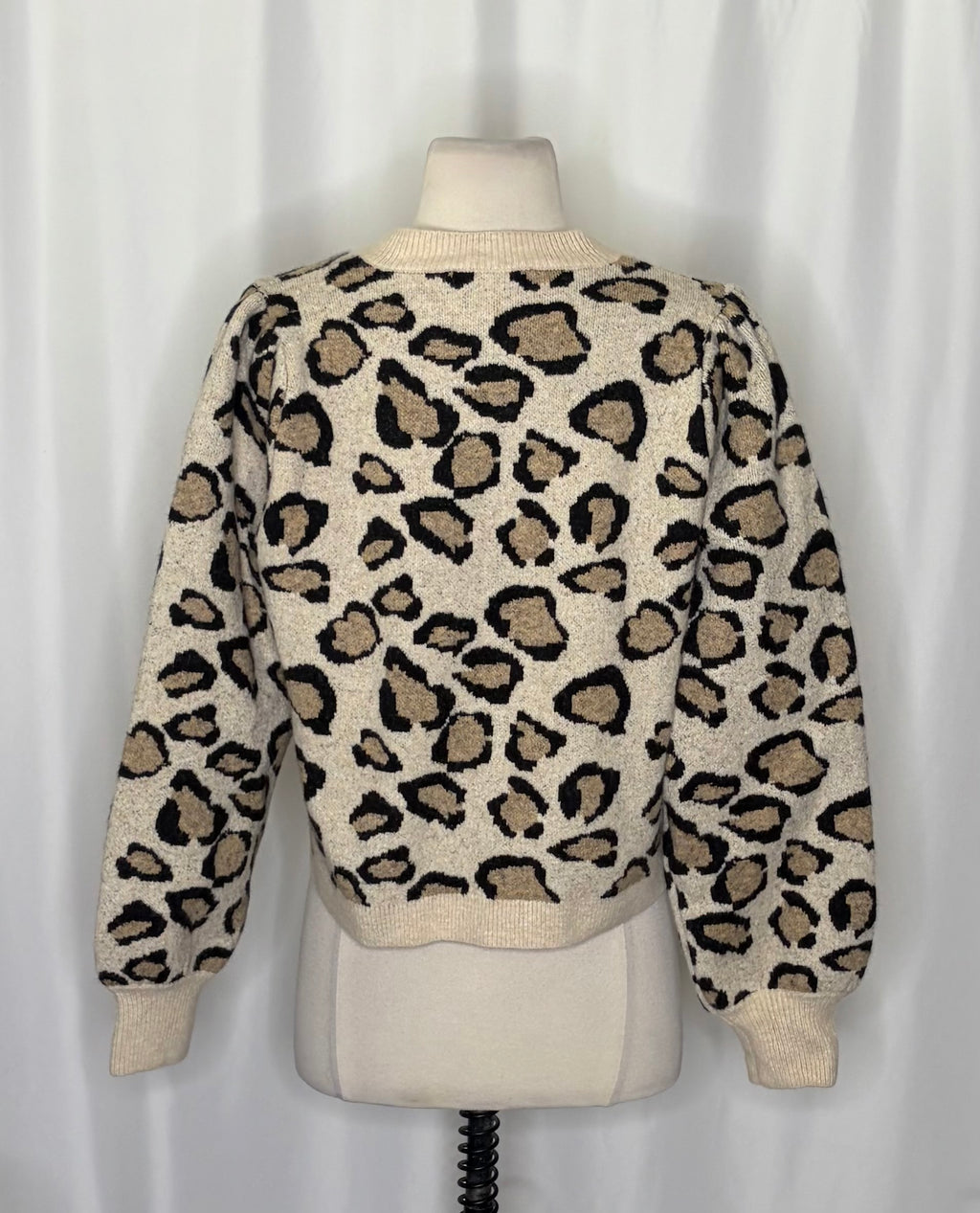 SUMMUM Leopard Print Cropped Wool Blend Cardigan Sweater Animal Knitwear Medium