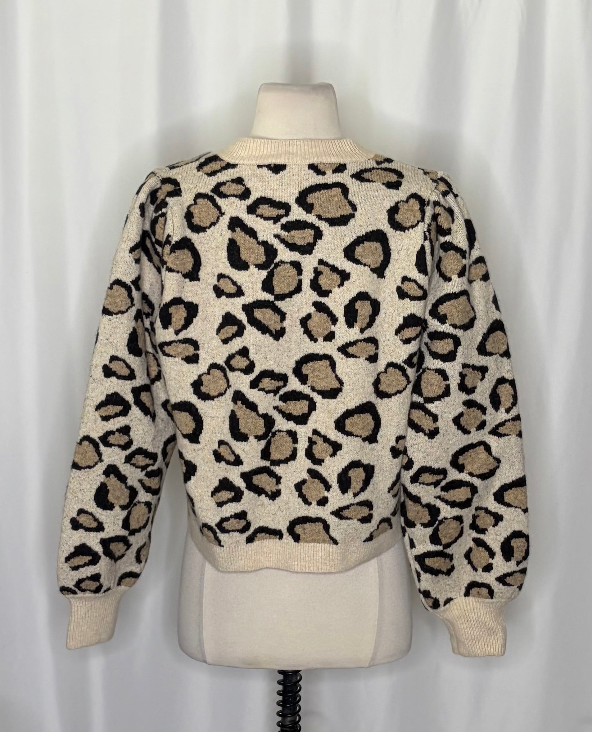 SUMMUM Leopard Print Cropped Wool Blend Cardigan Sweater Animal Knitwear Medium