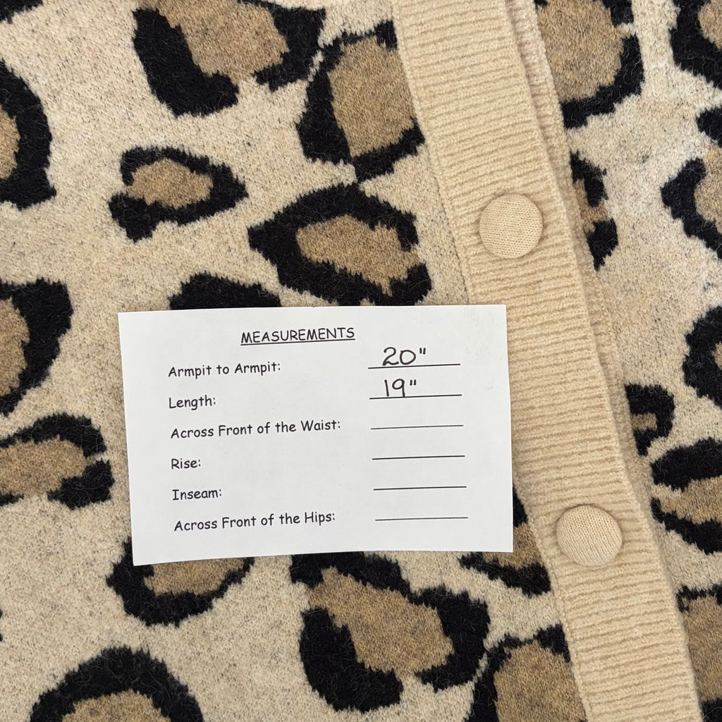 SUMMUM Leopard Print Cropped Wool Blend Cardigan Sweater Animal Knitwear Medium