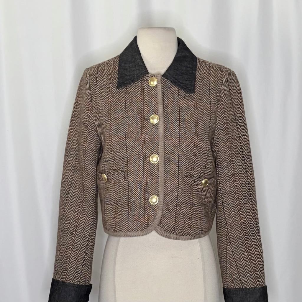 Anthropologie MAEVE Wool Blend Shrunken Heritage Lady Jacket Blazer Cropped XS