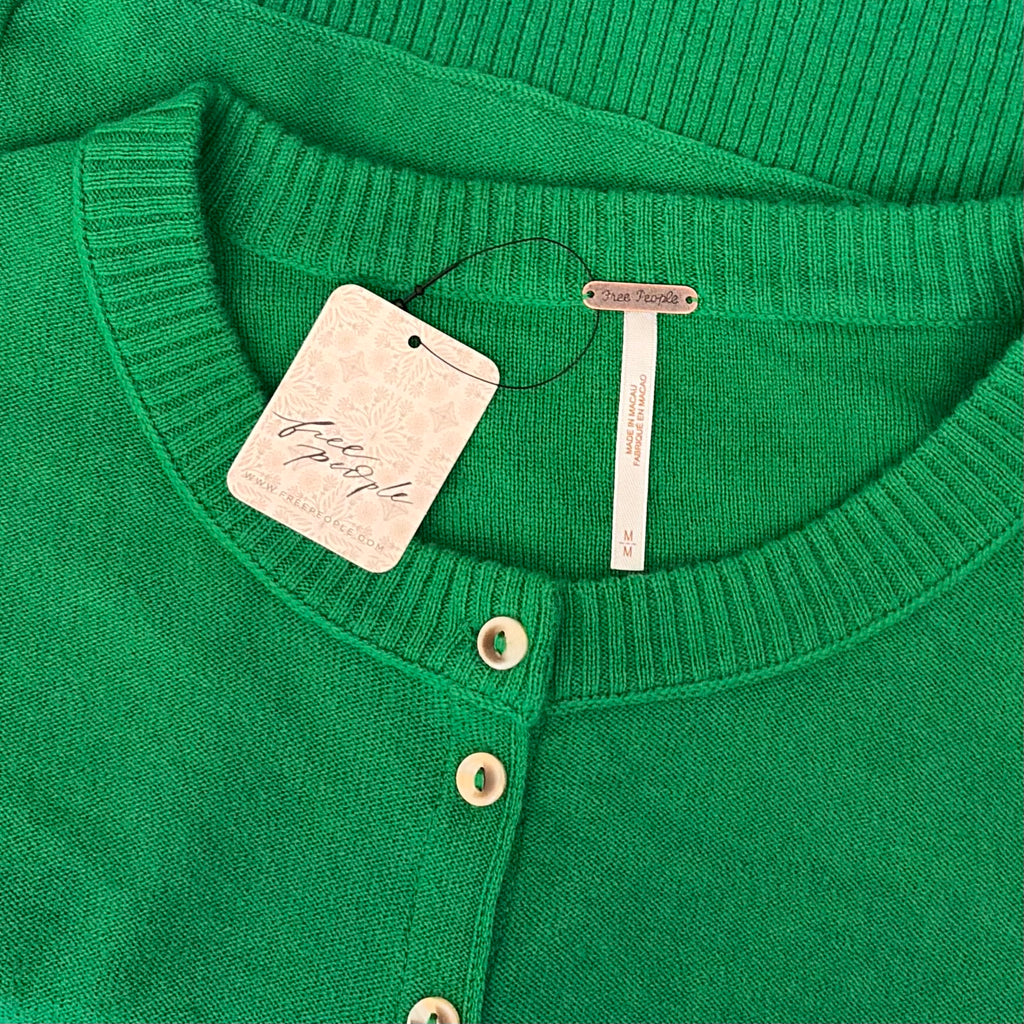 NWT FREE PEOPLE Nocturnal Wool Cashmere Cardigan Jade Green Solid Sweater Medium