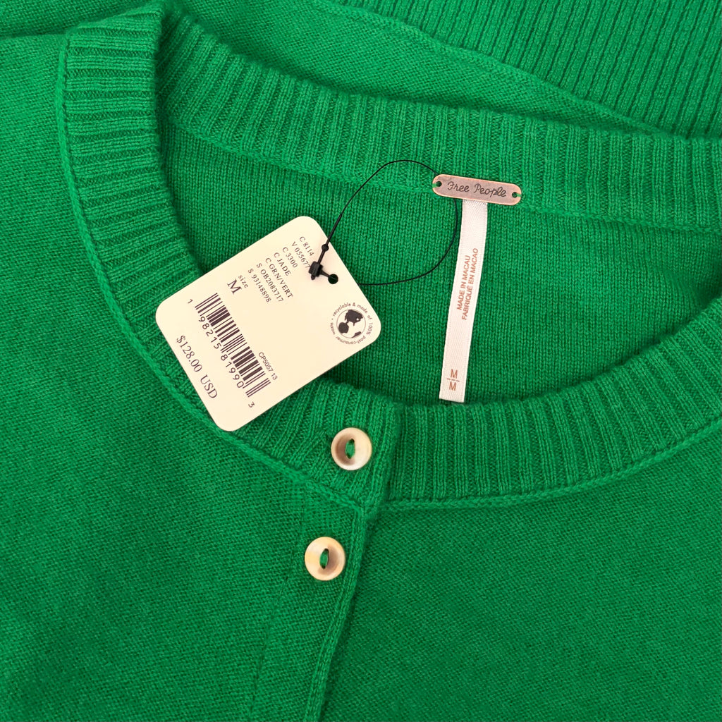 NWT FREE PEOPLE Nocturnal Wool Cashmere Cardigan Jade Green Solid Sweater Medium