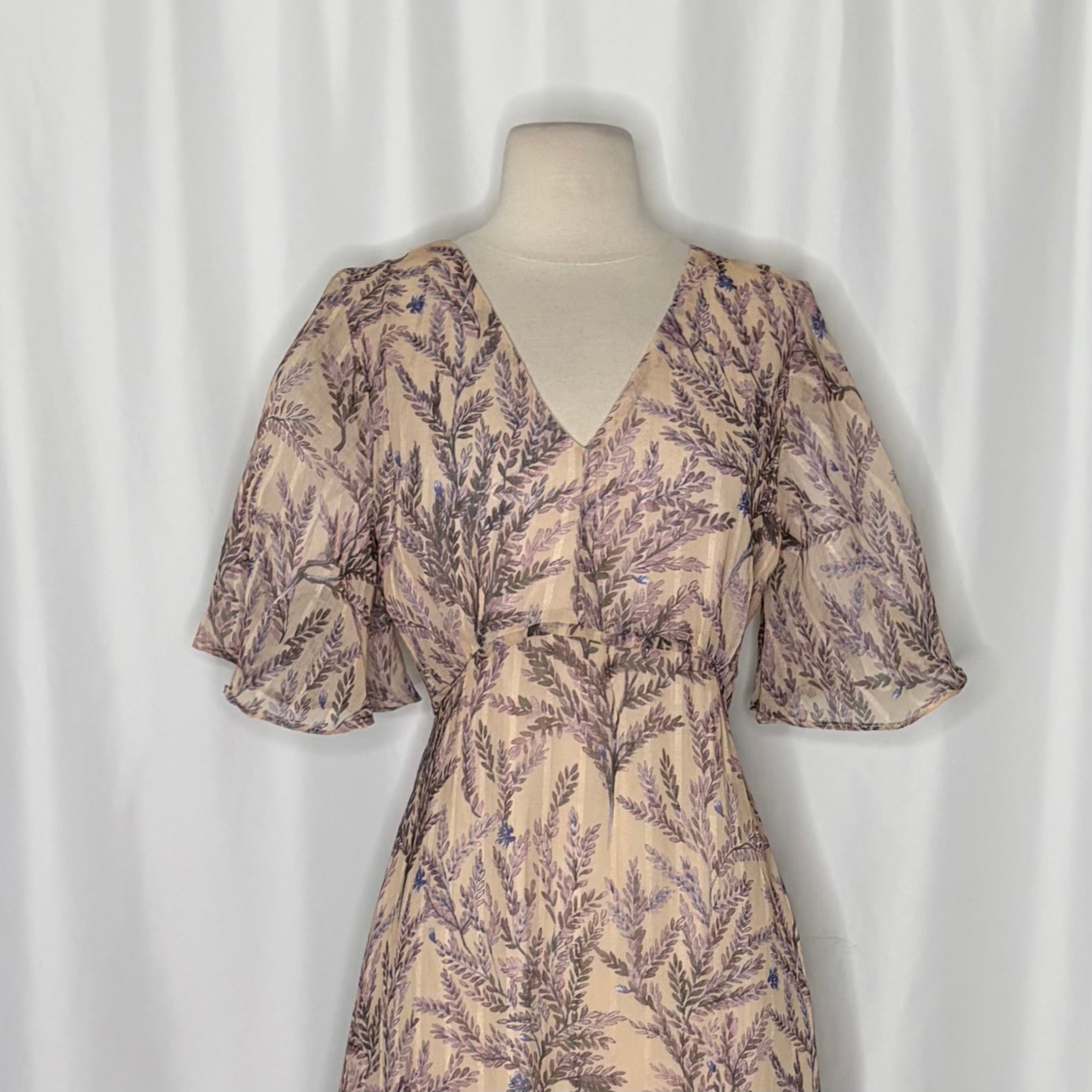SUNDANCE Lilac Springs Floral Asymmetrical Ruffle Midi Dress Romantic Medium