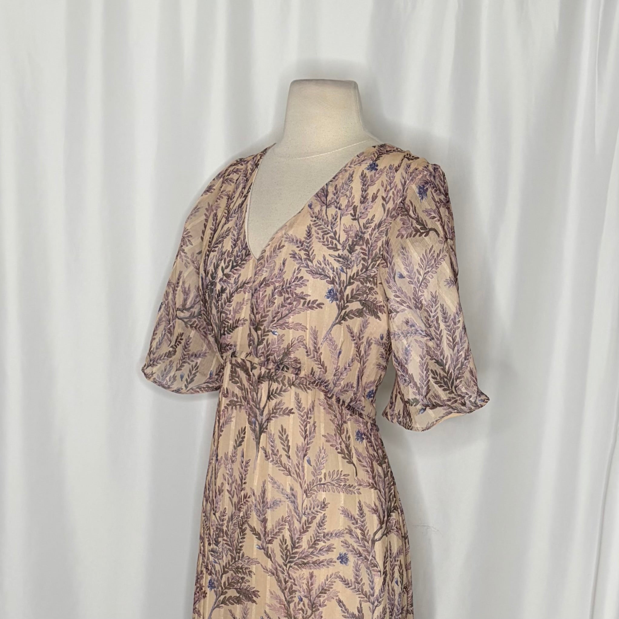 SUNDANCE Lilac Springs Floral Asymmetrical Ruffle Midi Dress Romantic Medium